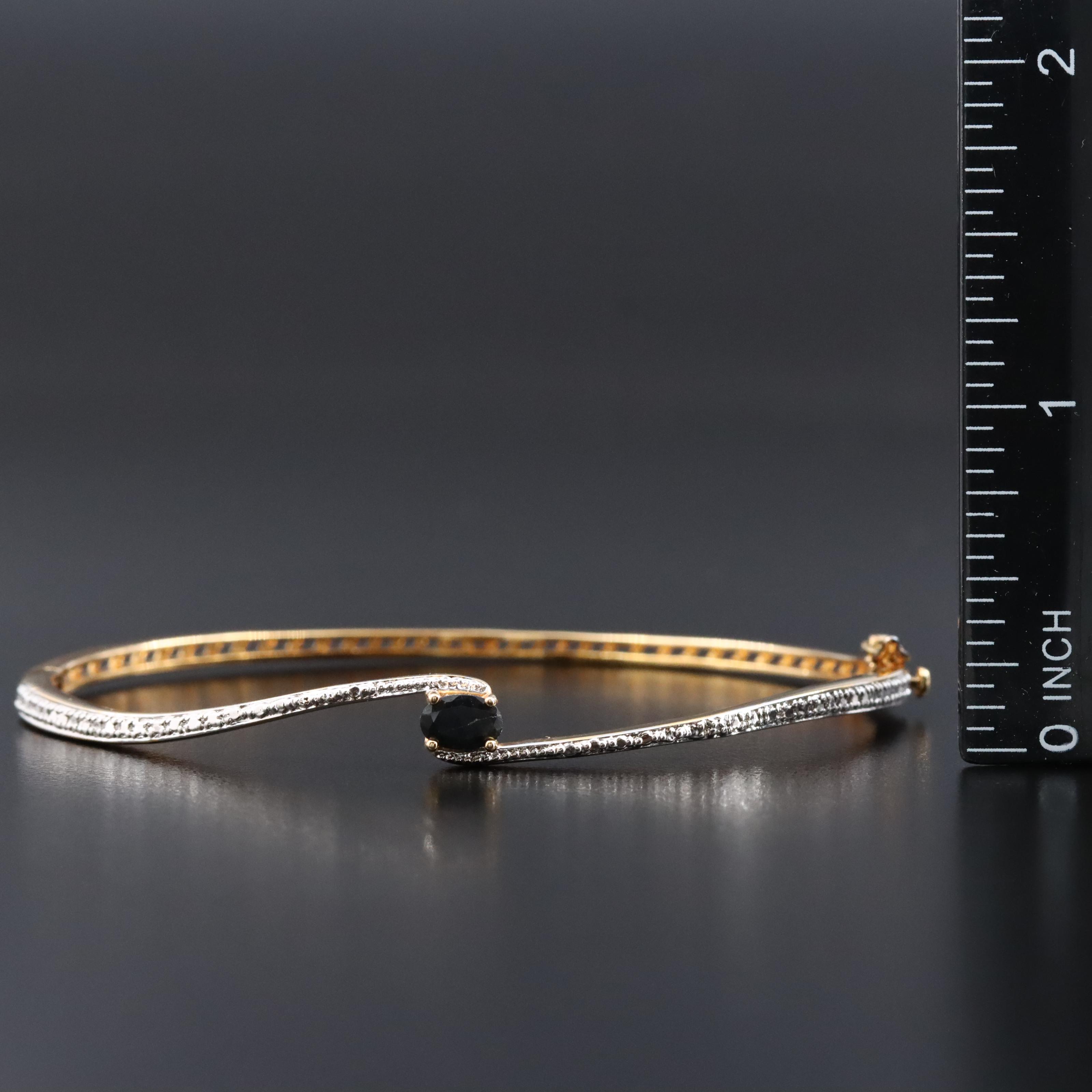 Sterling Hinged Bangle Bracelet with Sapphire and Diamond Accents