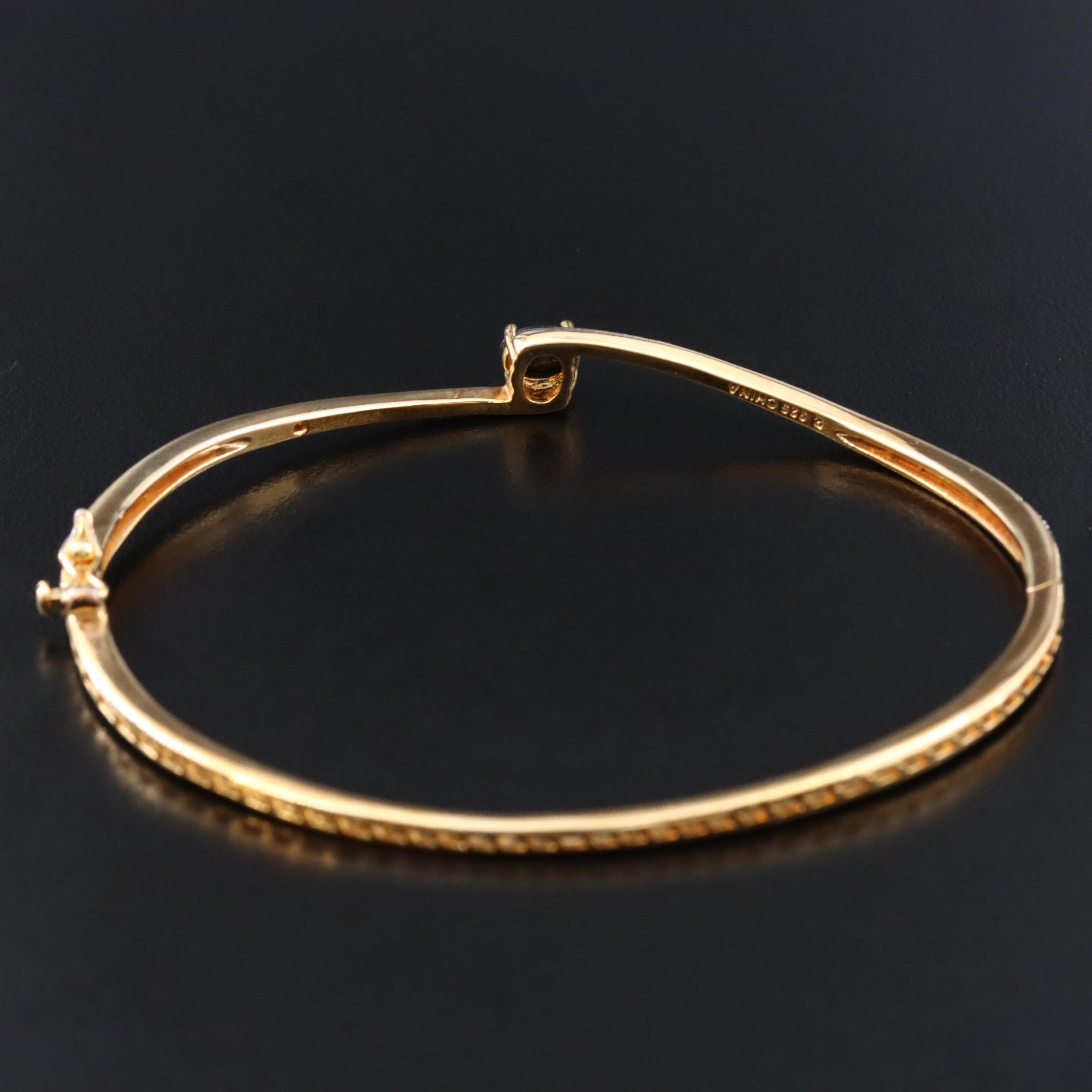 Sterling Hinged Bangle Bracelet with Sapphire and Diamond Accents