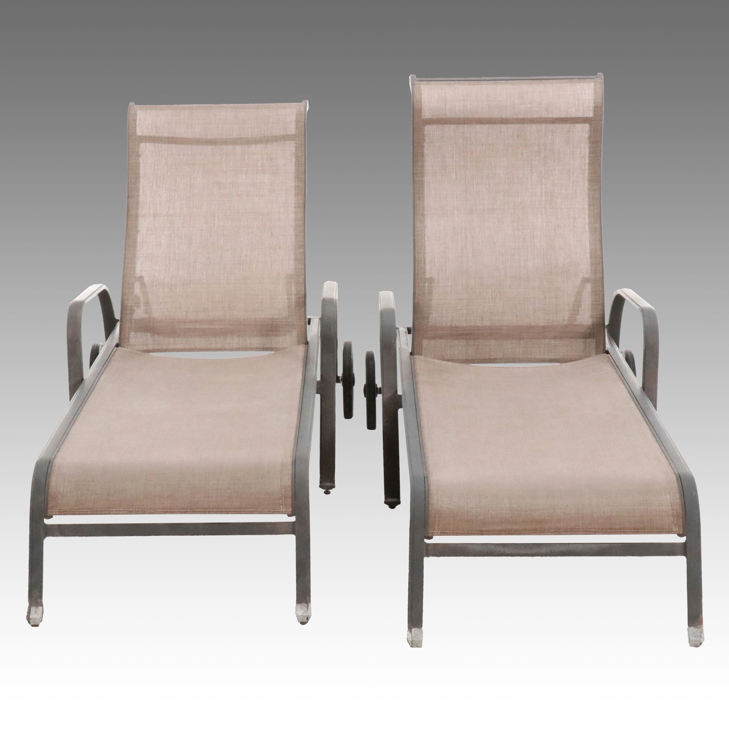 Pair of Contemporary Metal Framed Patio Chaise Lounges