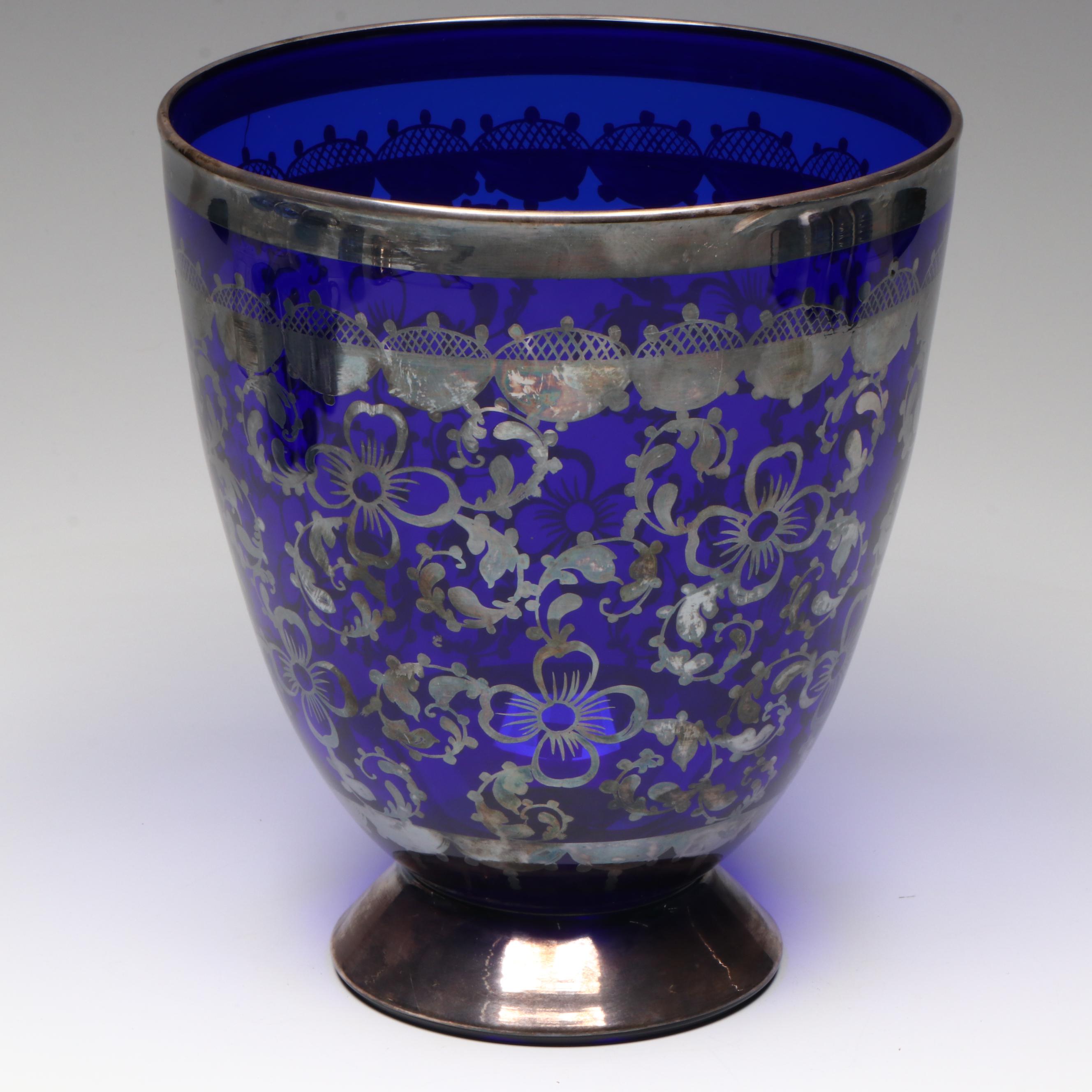 Cobalt Glass and Silver Tone Overlay Punch Set