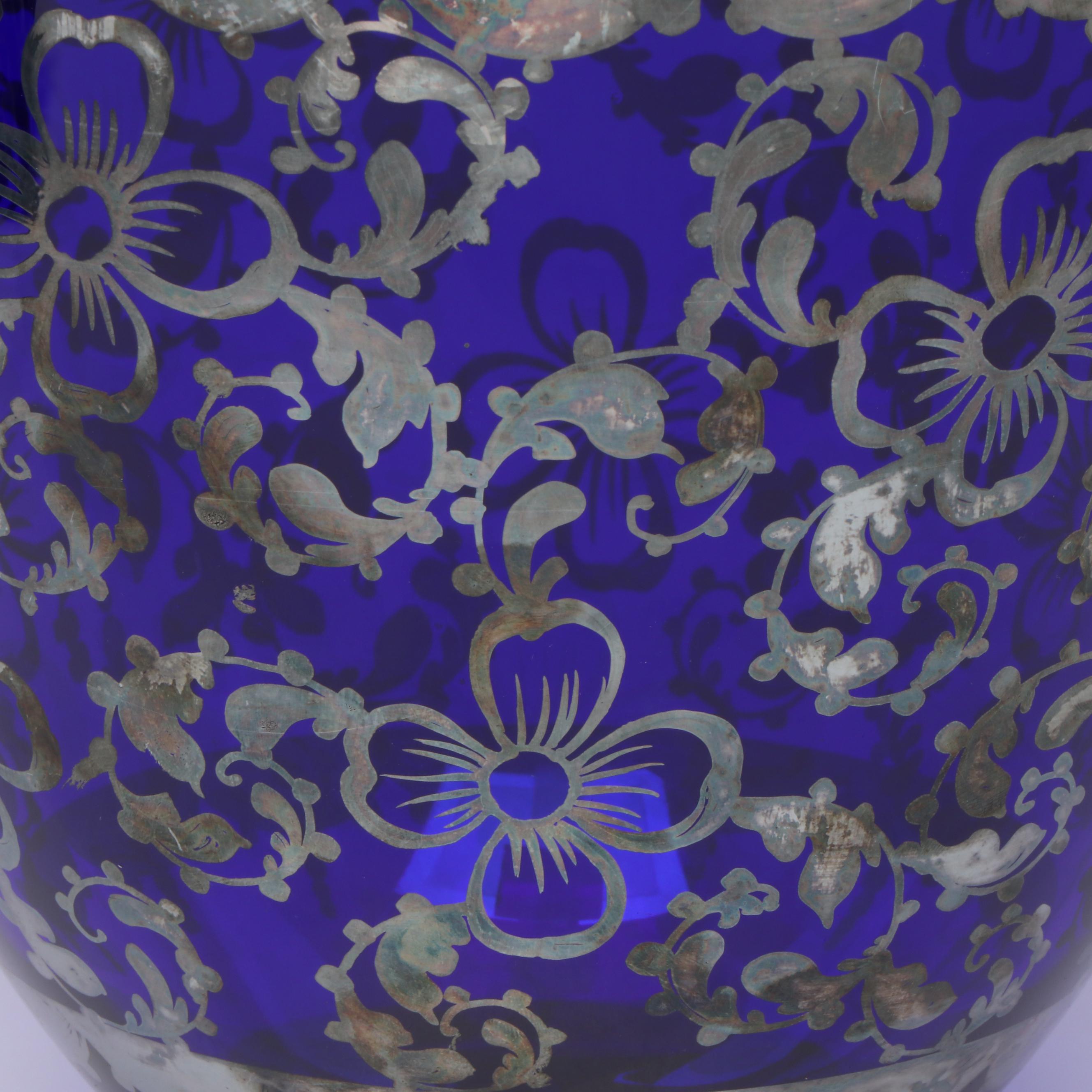 Cobalt Glass and Silver Tone Overlay Punch Set