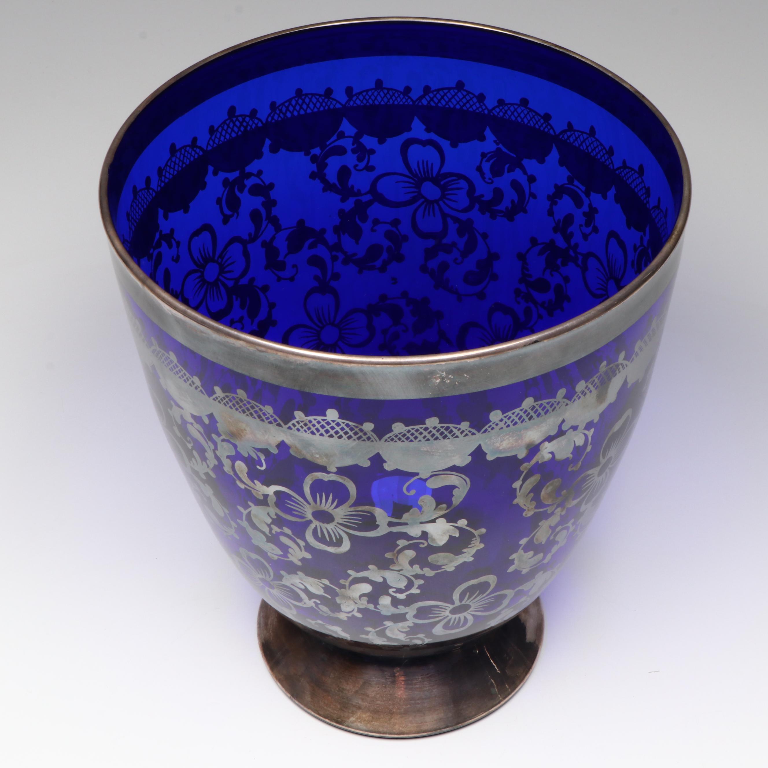 Cobalt Glass and Silver Tone Overlay Punch Set