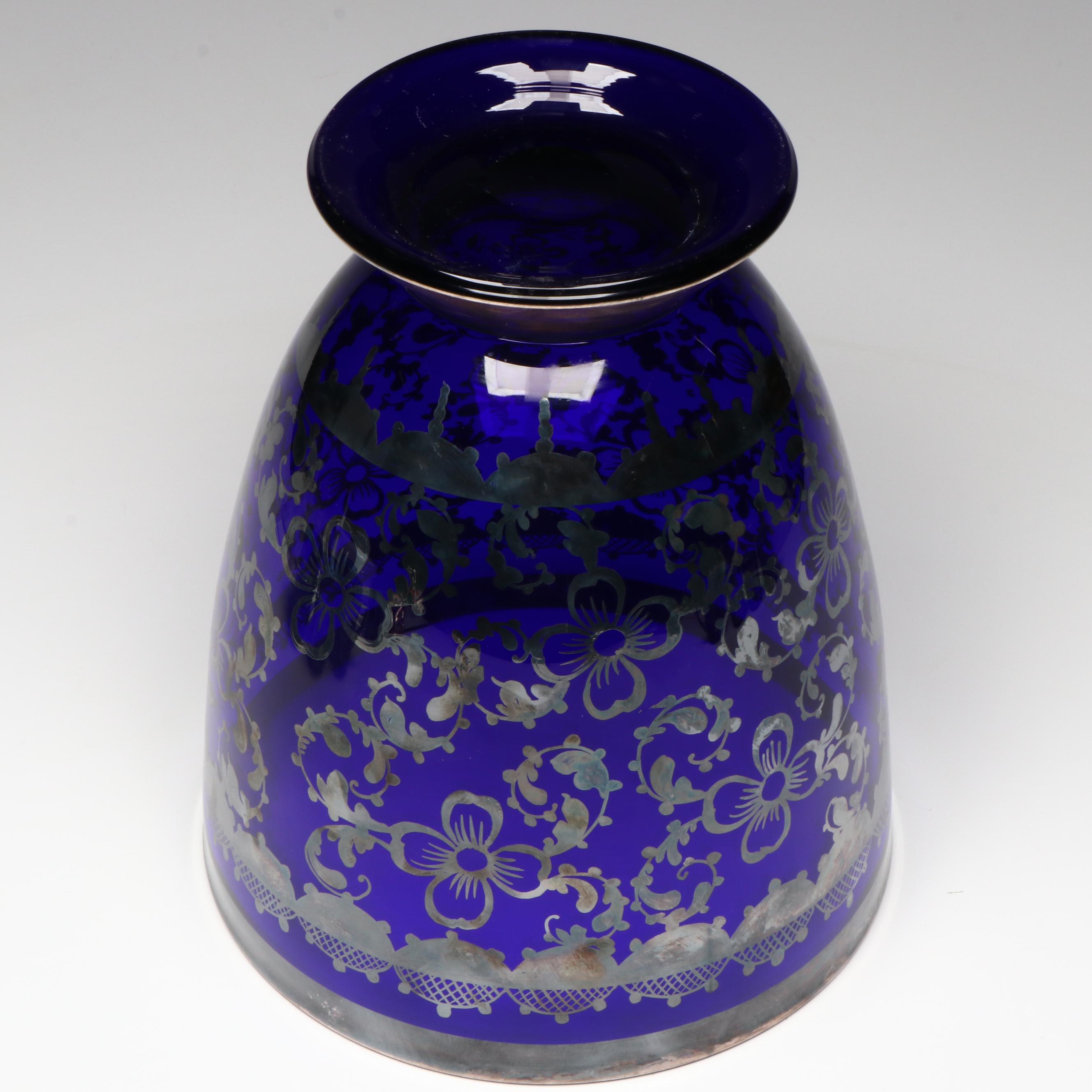 Cobalt Glass and Silver Tone Overlay Punch Set