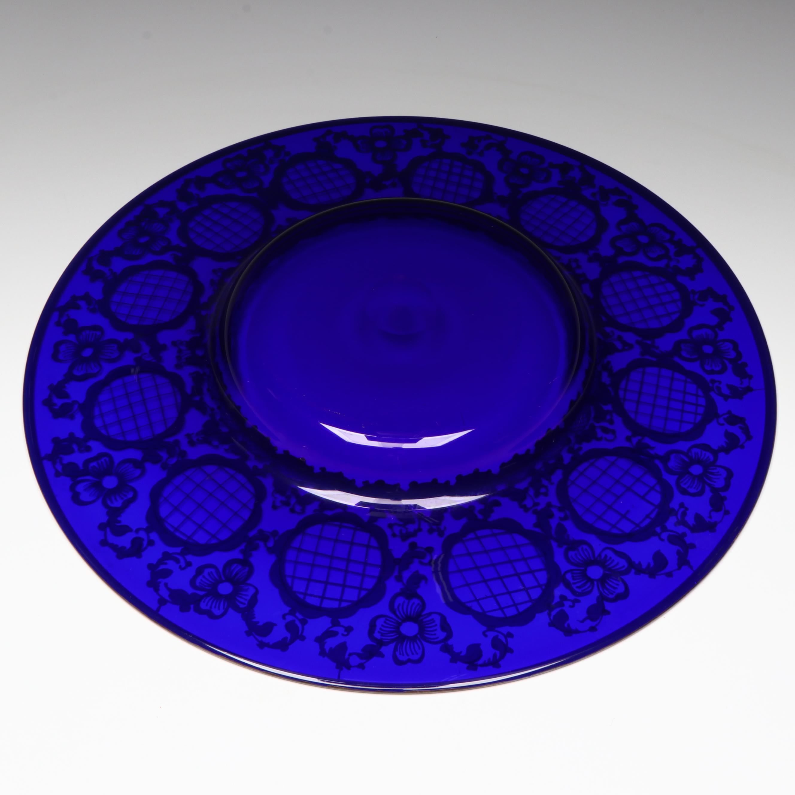 Cobalt Glass and Silver Tone Overlay Punch Set