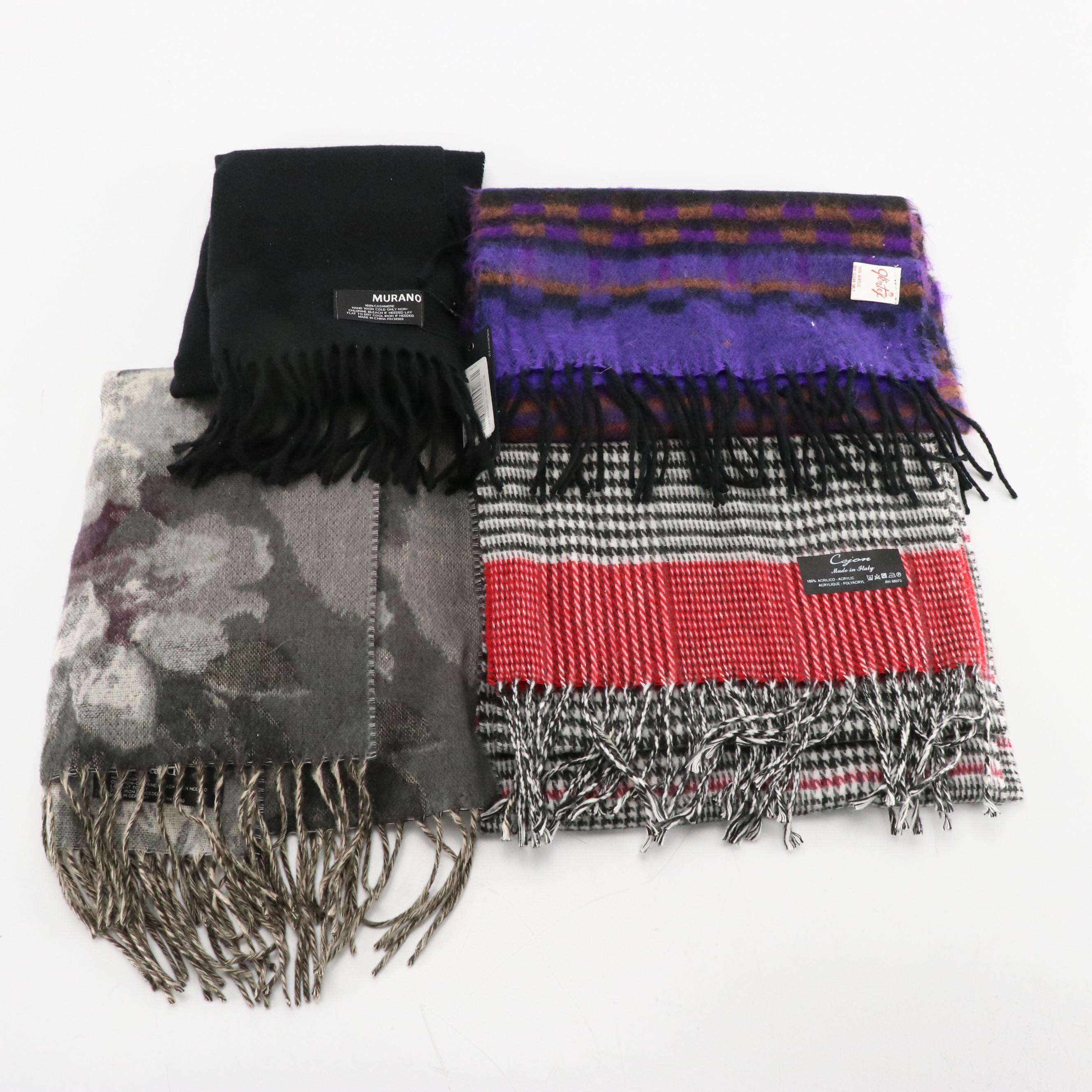 Murano Black Cashmere Fringe Scarf, Cejon Plaid Houndstooth Scarf, and More