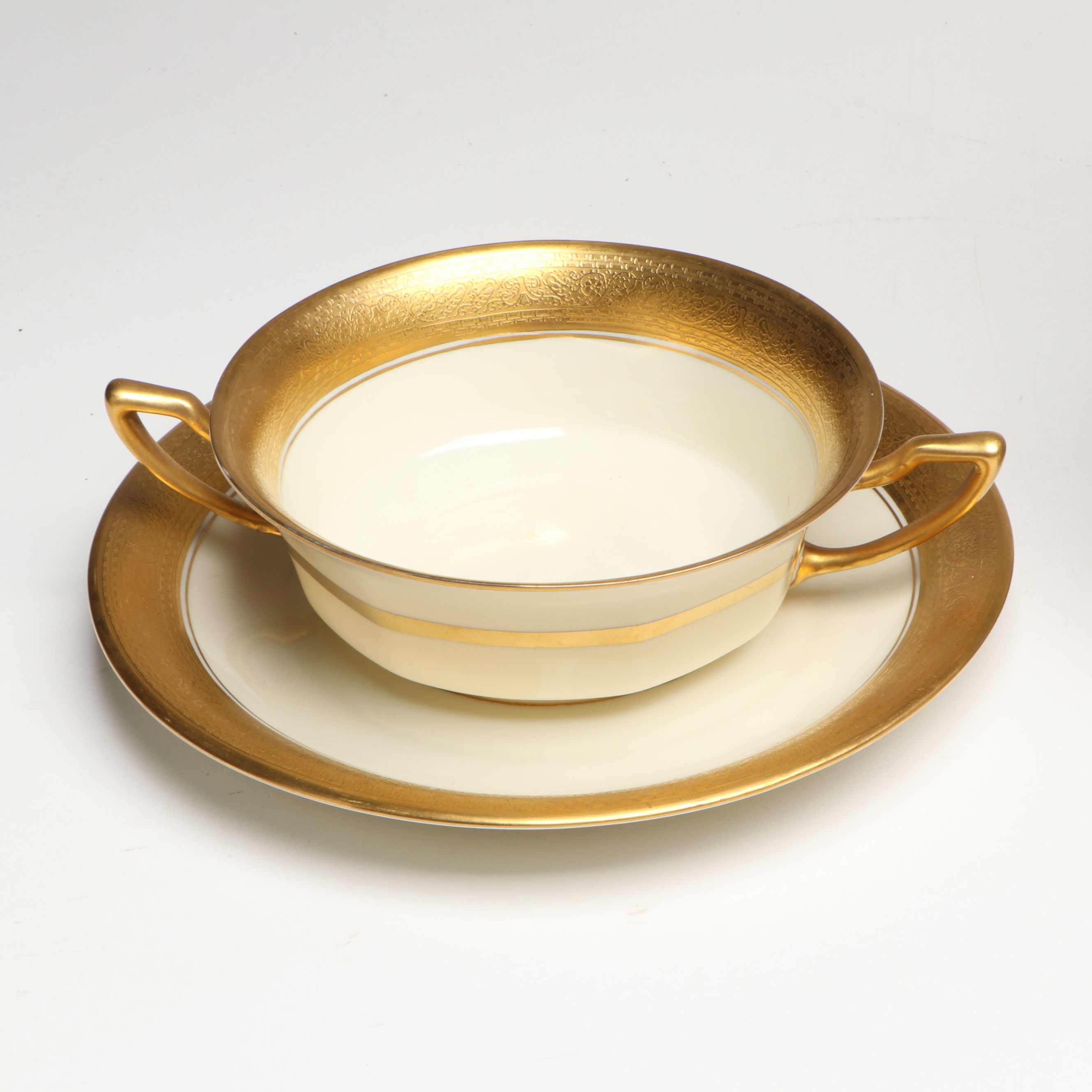 Lenox "Lowell" Dinnerware with Bavarian Gilt Ceramic Cream Soup Bowls