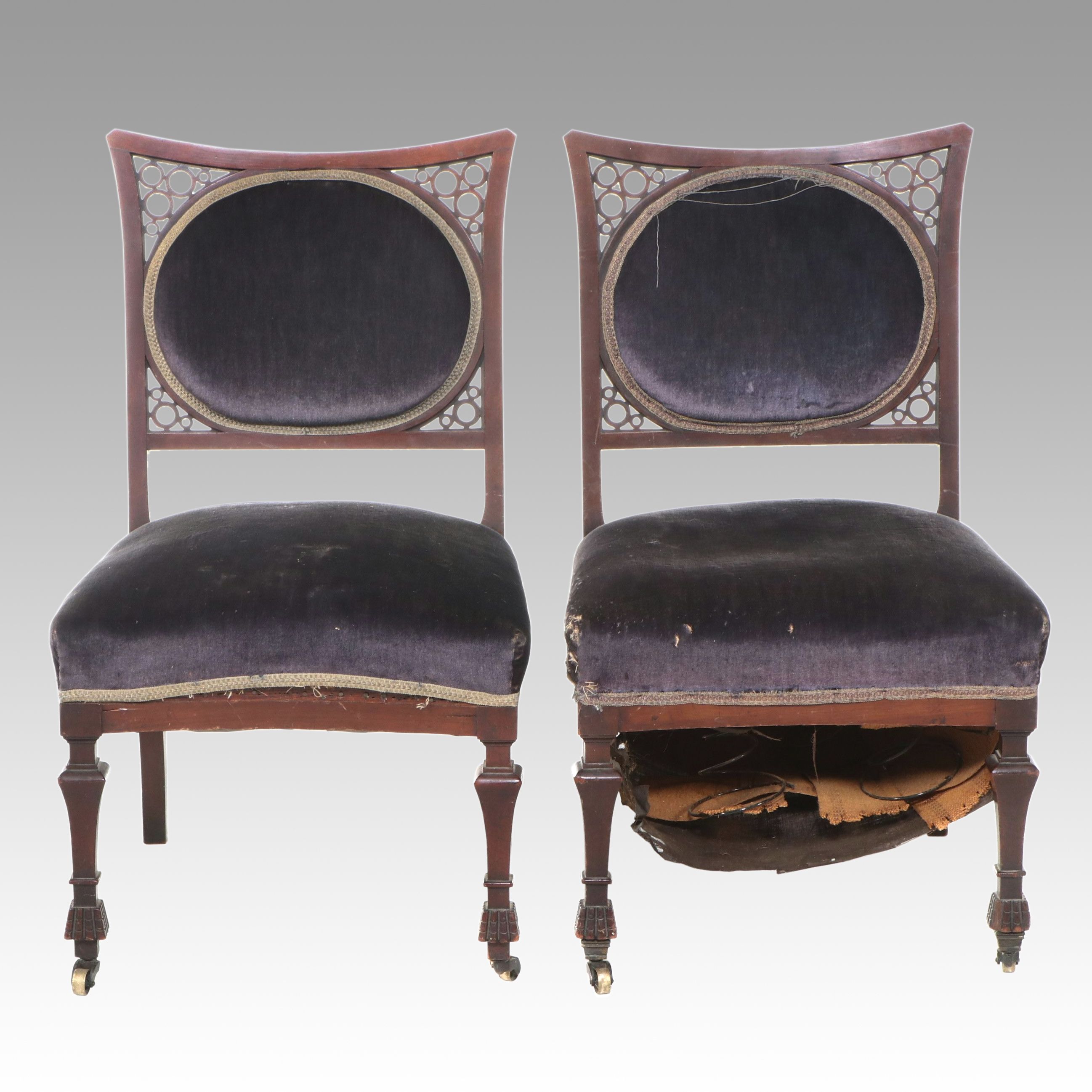 Pair of Victorian Velvet Upholstered Parlor Chairs, 19th Century