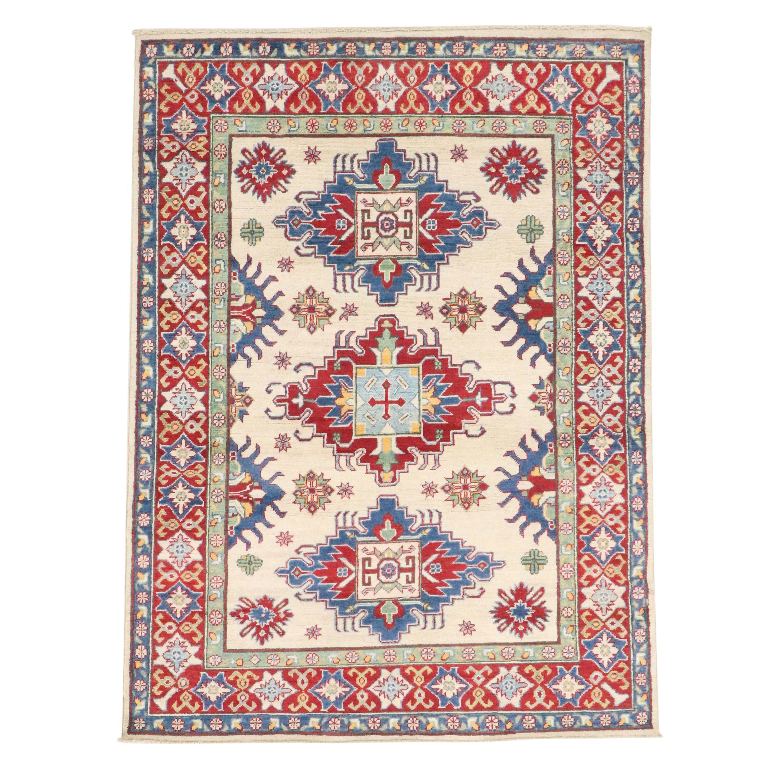 4'11 x 6'10 Hand-Knotted Pakistani Kazak Area Rug
