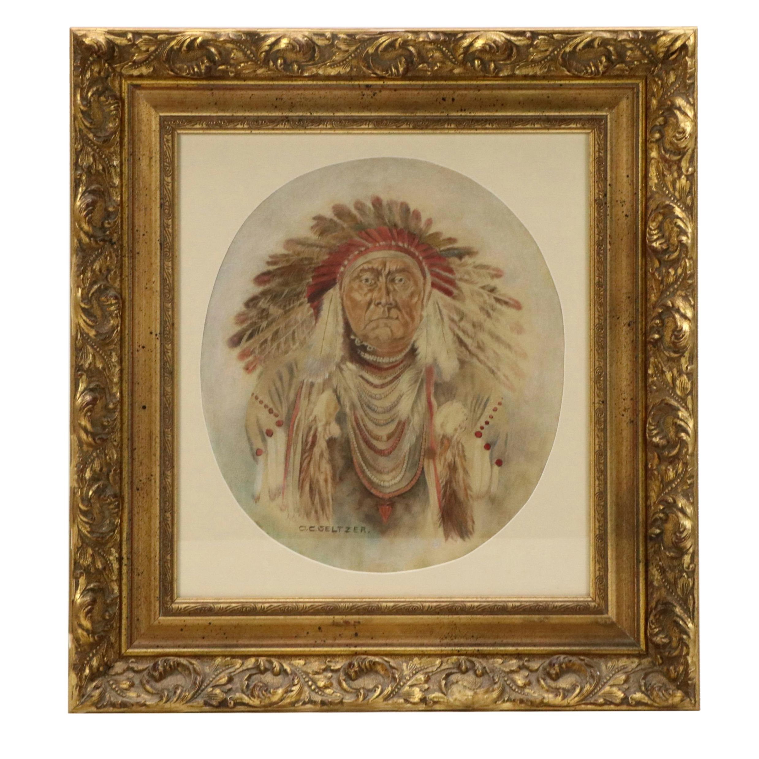 Olaf Carl Seltzer Indigenous American Man Watercolor Portrait