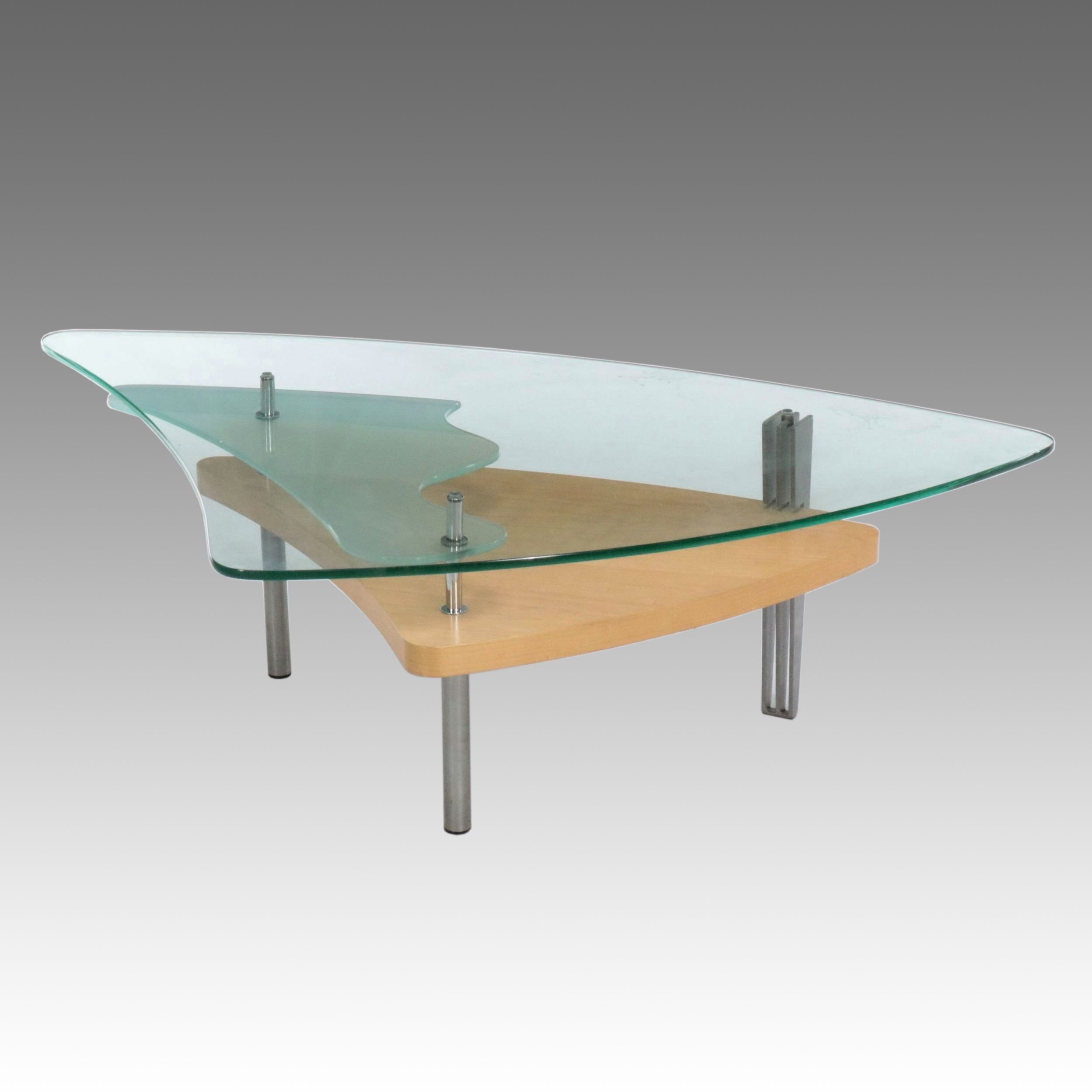 Modern Triangular Coffee Table with Glass Top
