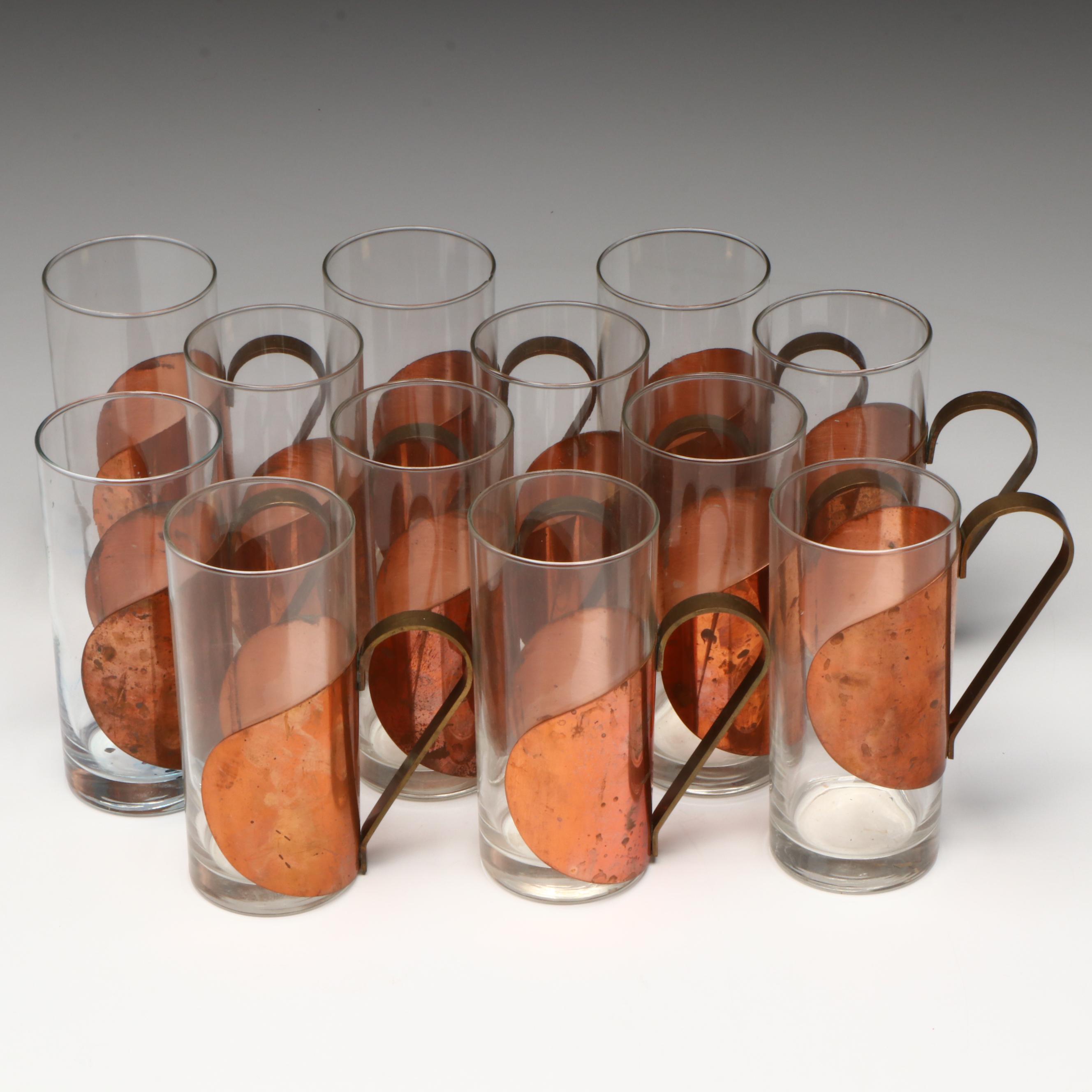 Mid Century Modern Copper and Brass Handle Hot Toddy Mugs