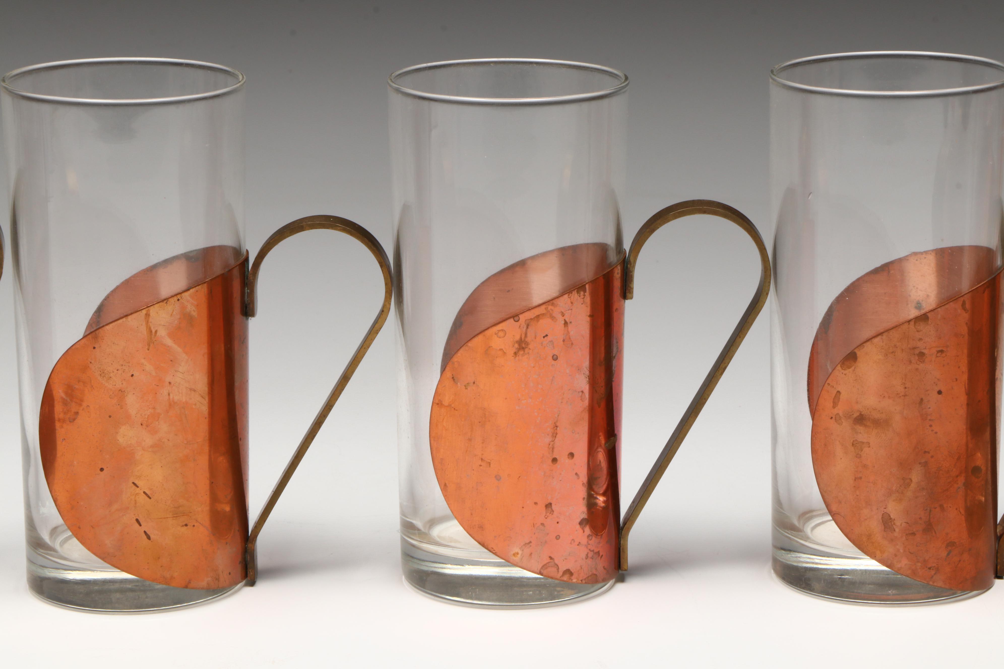 Mid Century Modern Copper and Brass Handle Hot Toddy Mugs
