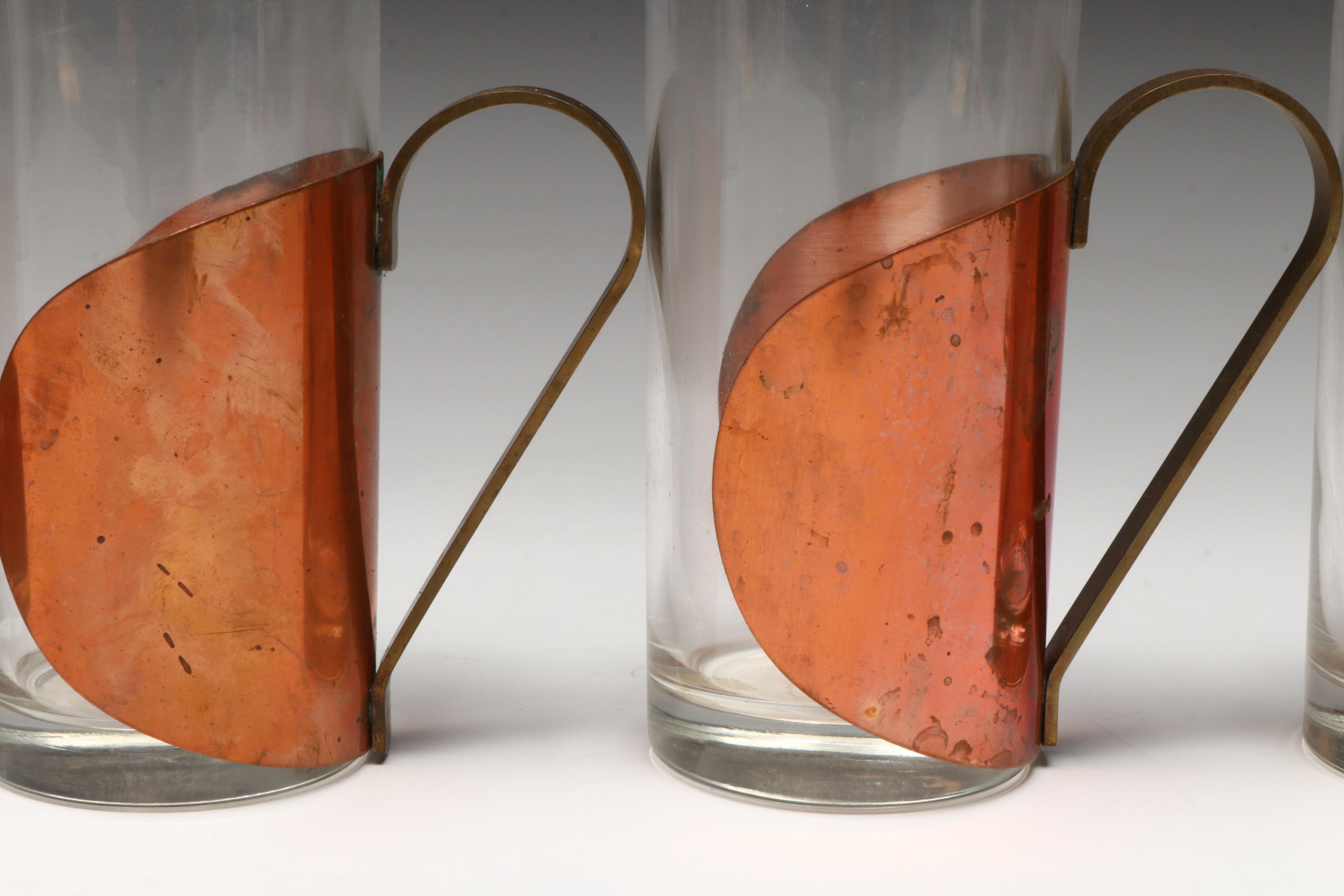 Mid Century Modern Copper and Brass Handle Hot Toddy Mugs
