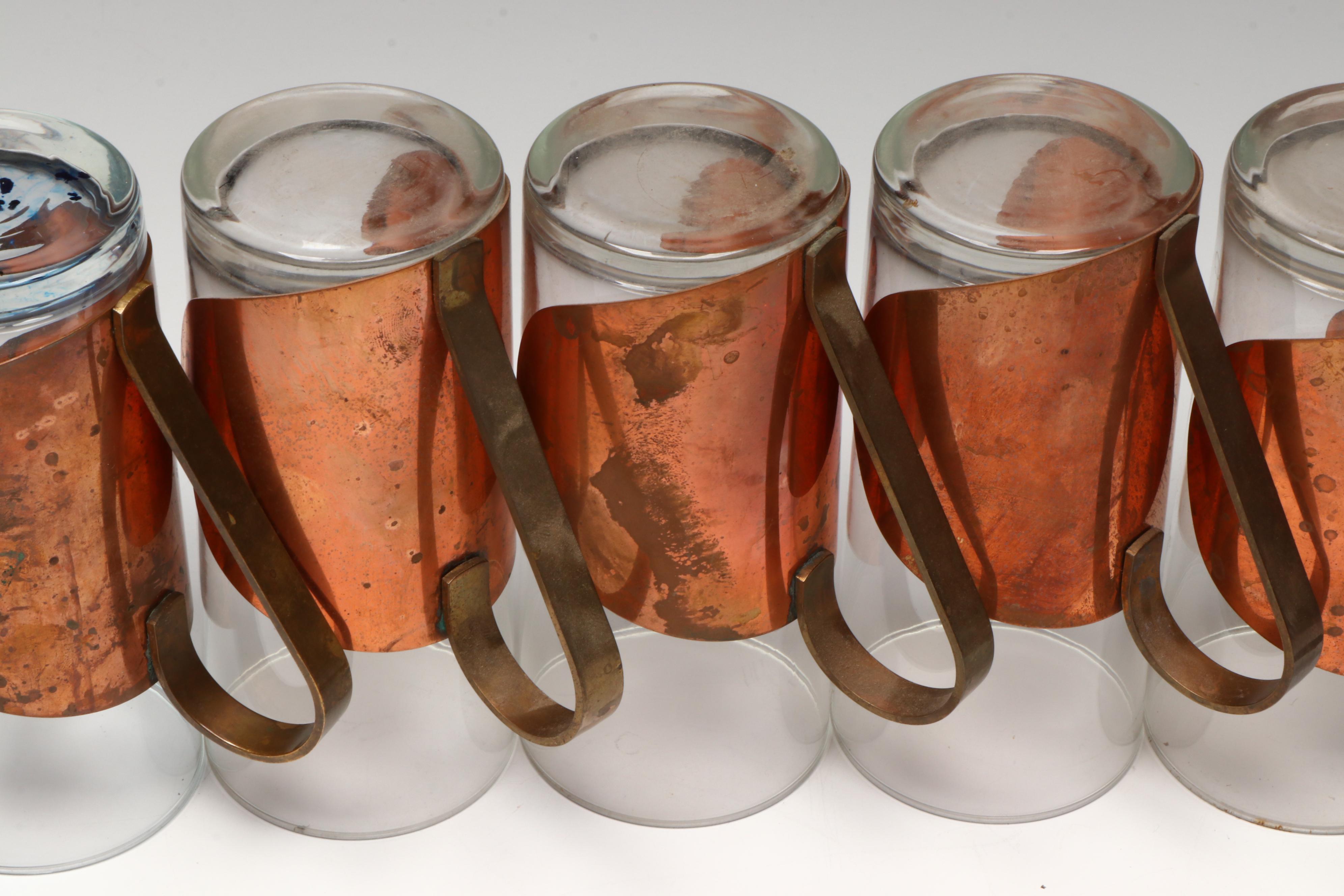 Mid Century Modern Copper and Brass Handle Hot Toddy Mugs