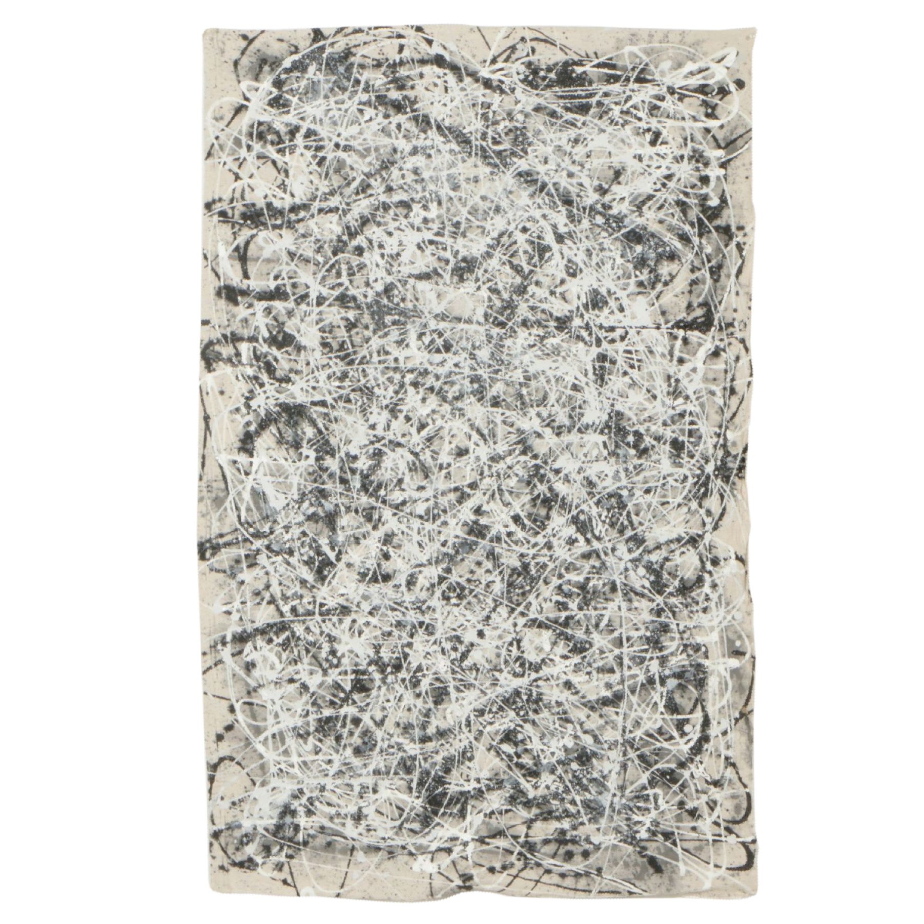 Abstract Splatter Acrylic Painting on Unstretched Canvas, Late 20th Century