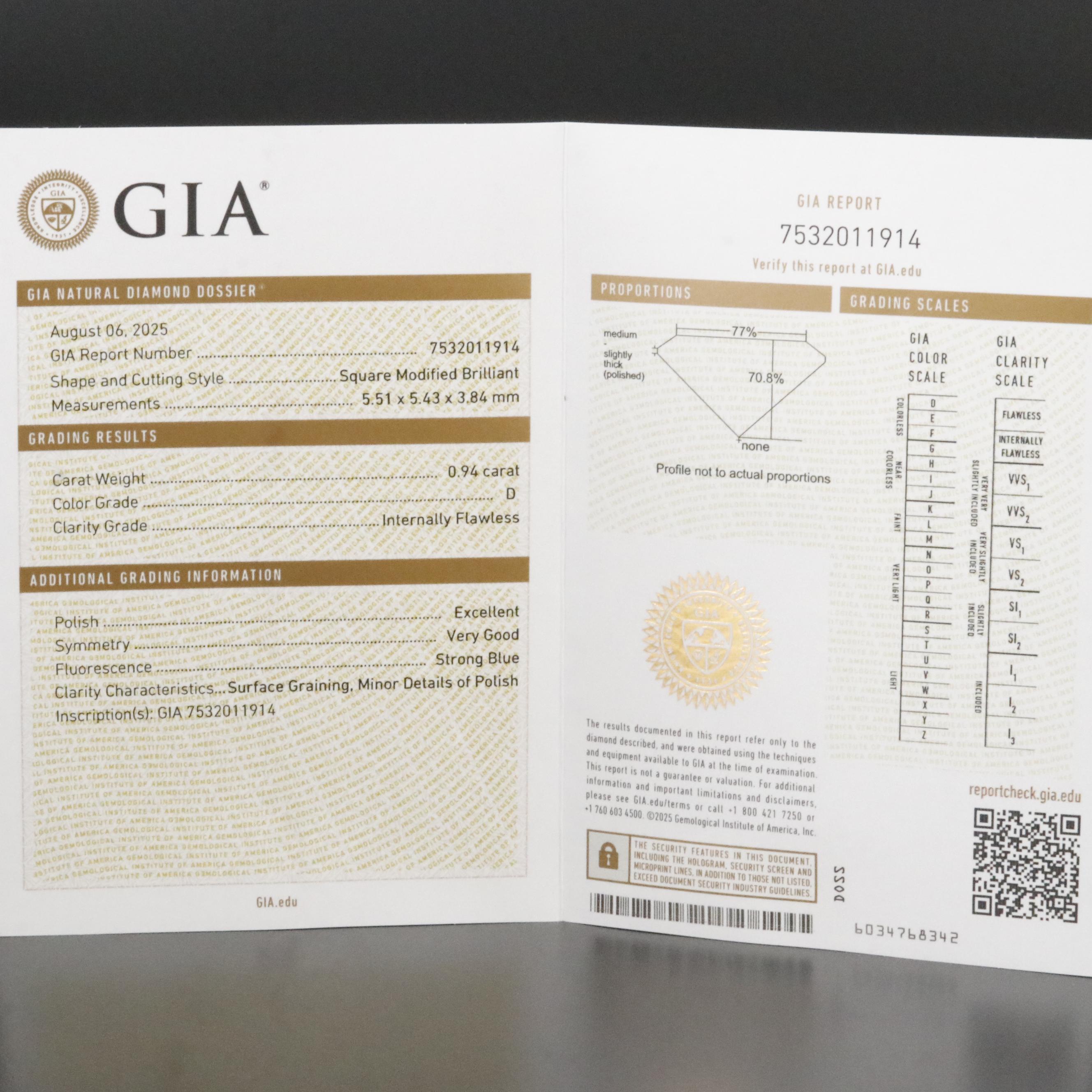 18K 0.94 CT Internally Flawless Diamond Solitaire Ring with GIA Dossier