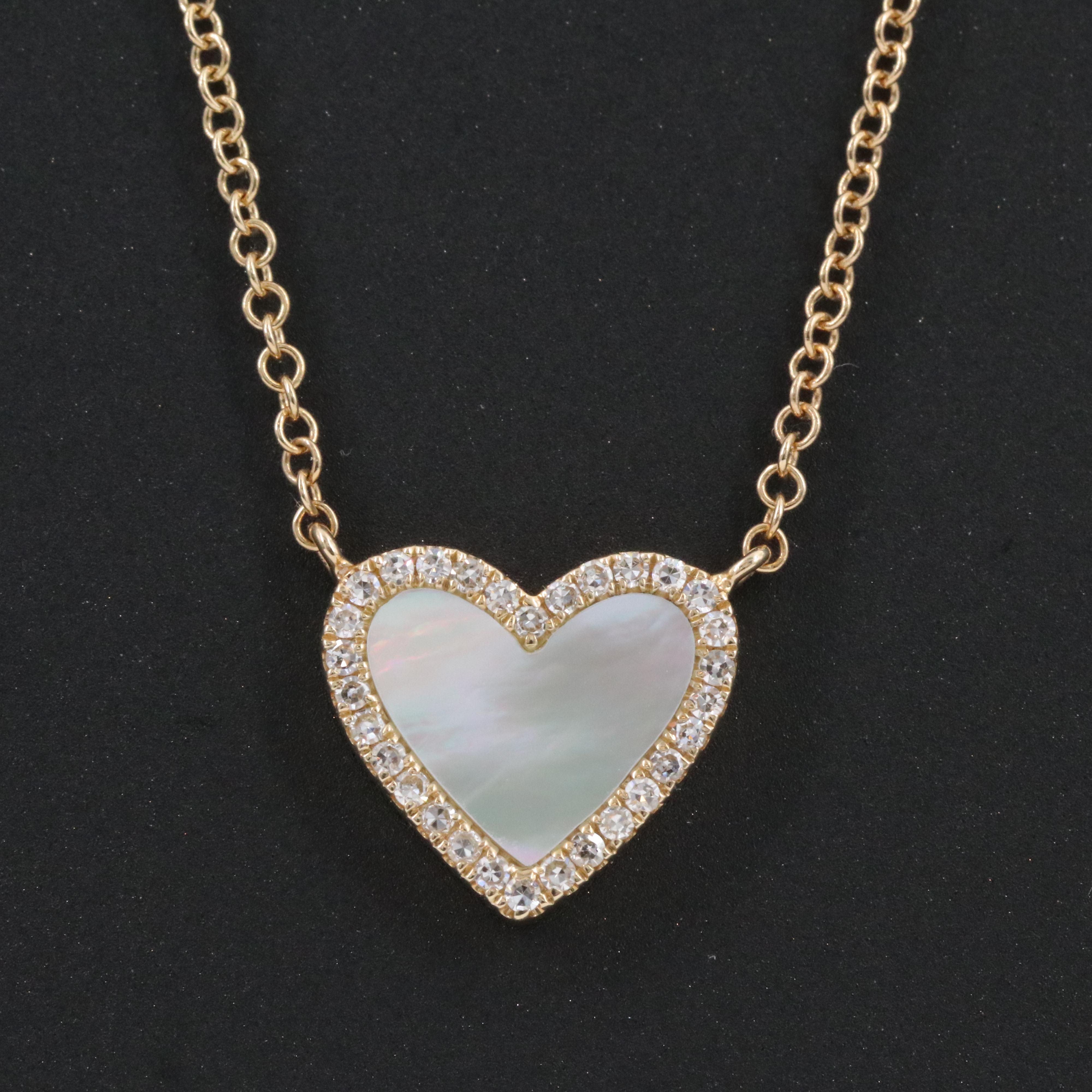 14K Mother of Pearl and Diamond Heart Necklace