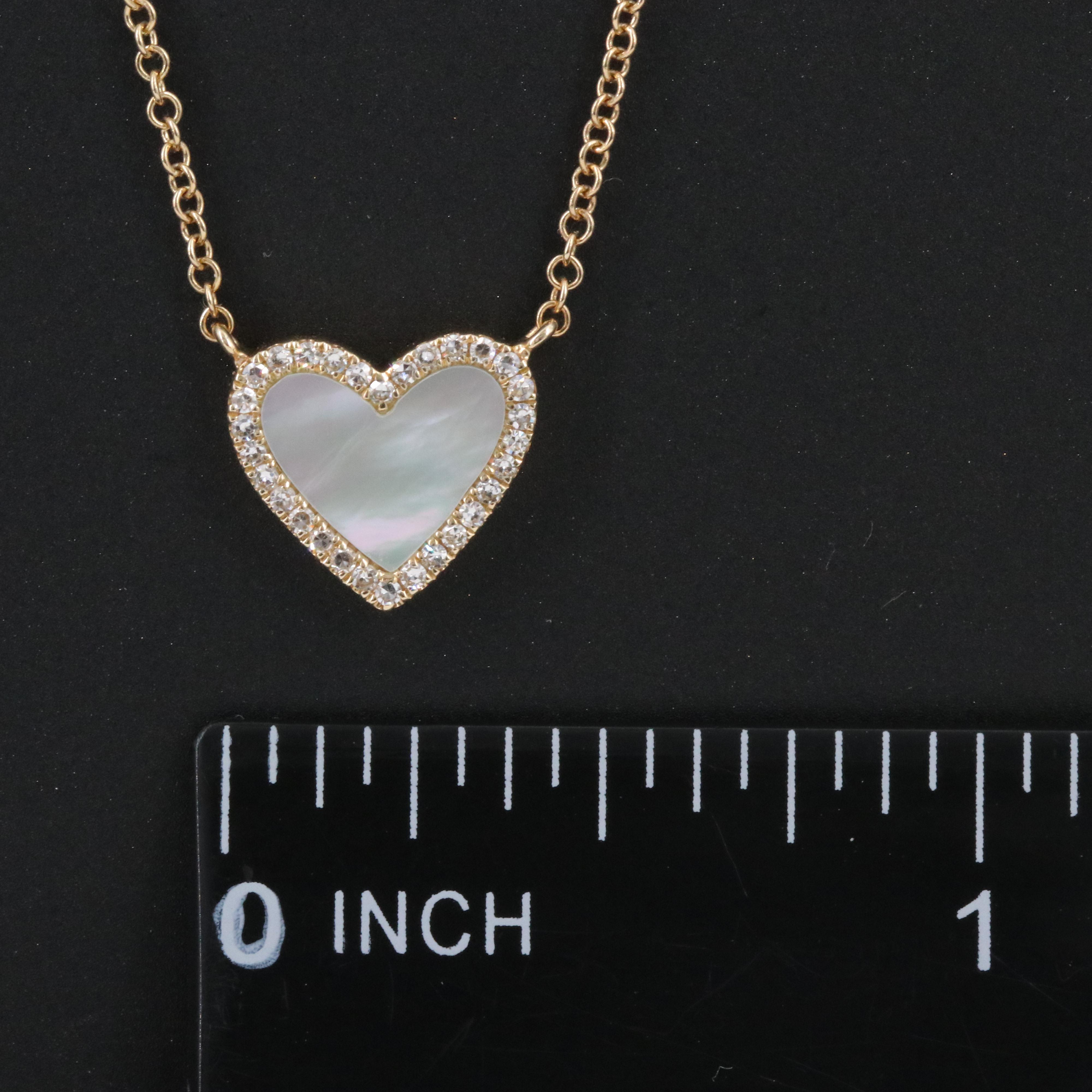14K Mother of Pearl and Diamond Heart Necklace