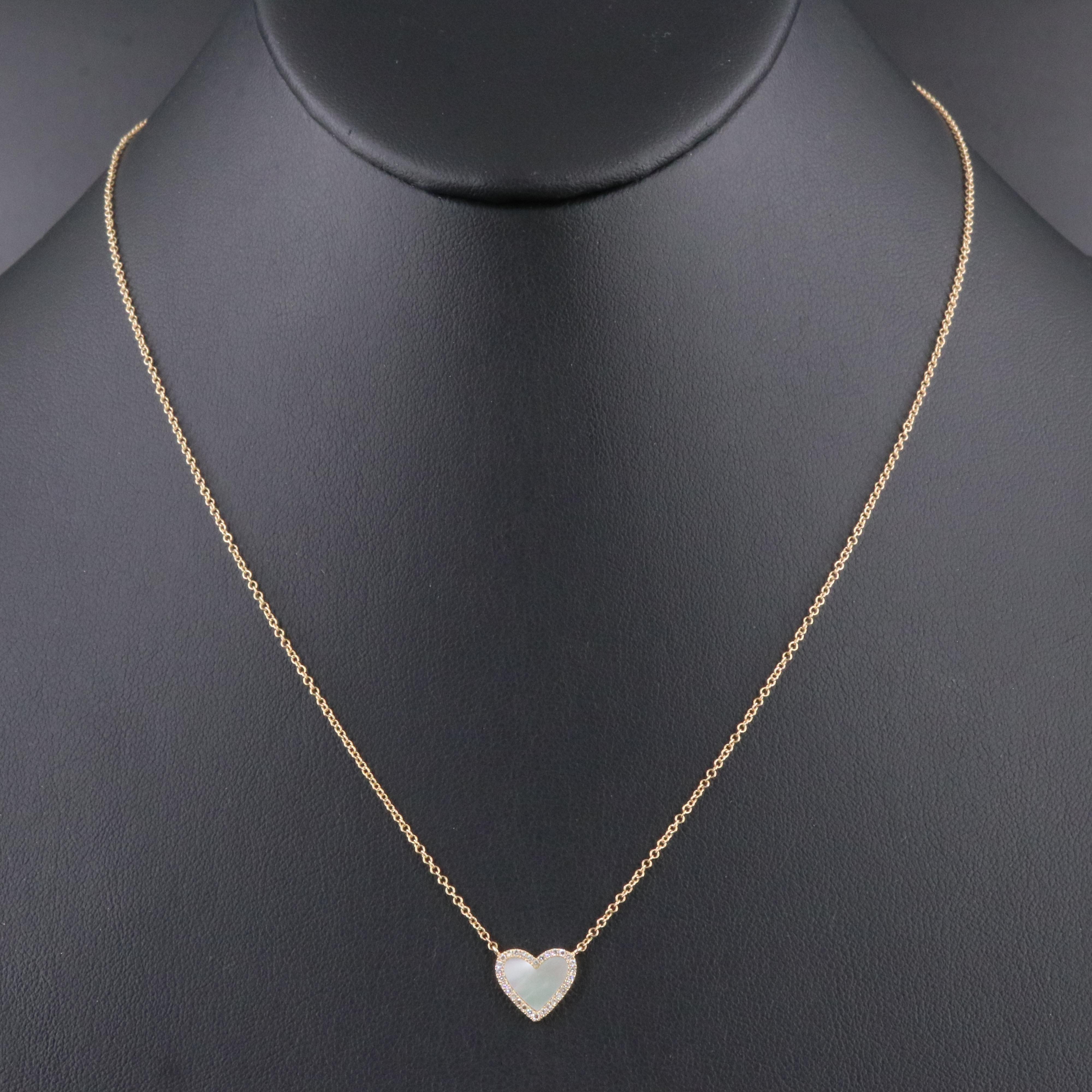 14K Mother of Pearl and Diamond Heart Necklace