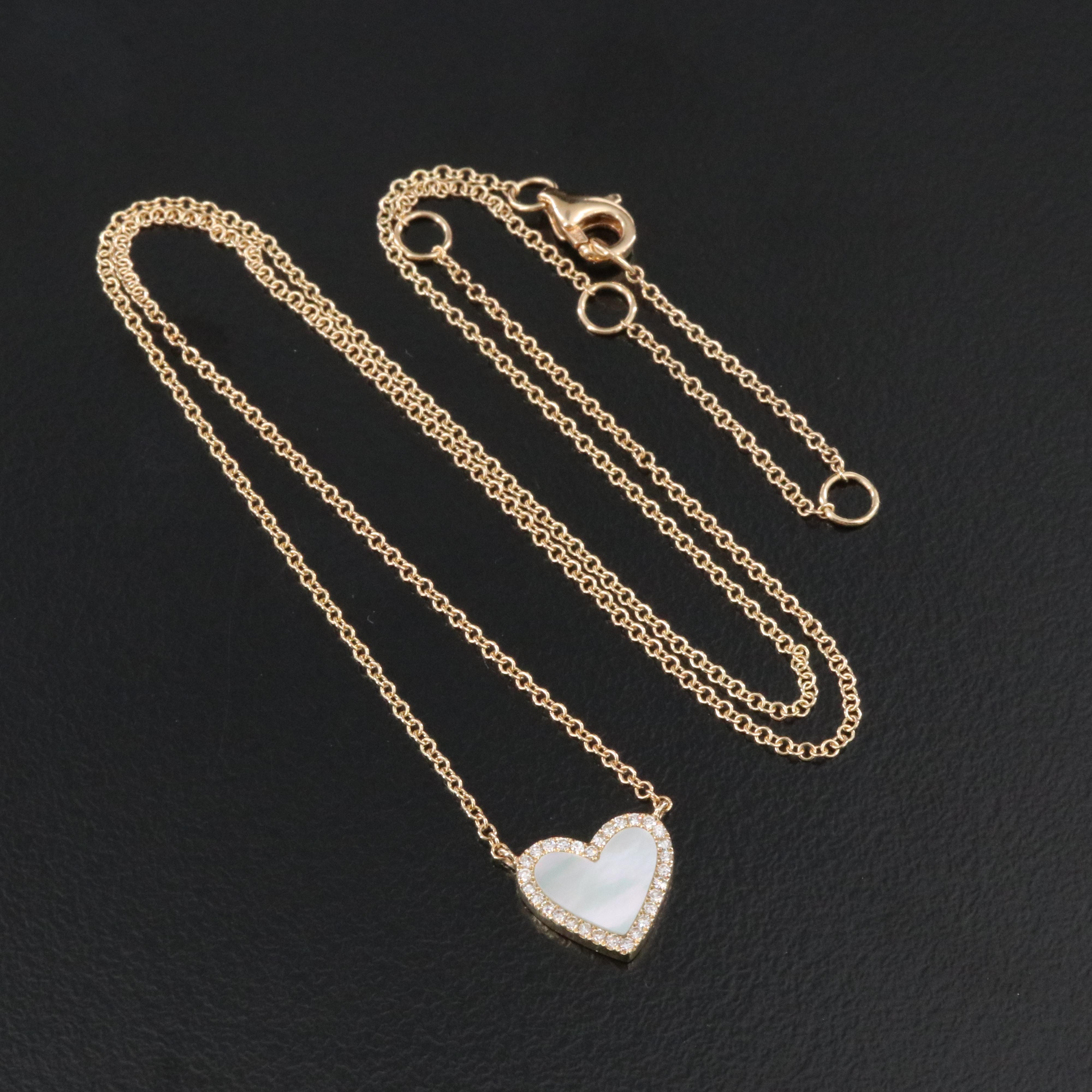 14K Mother of Pearl and Diamond Heart Necklace
