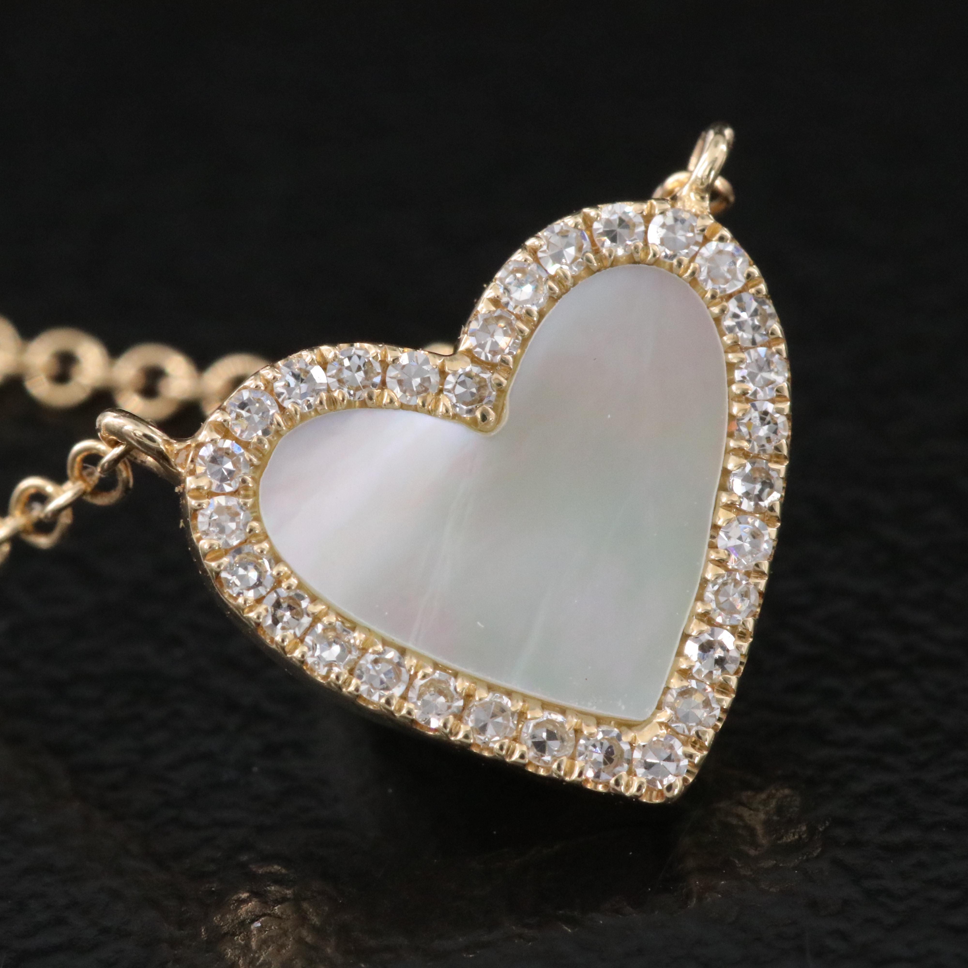 14K Mother of Pearl and Diamond Heart Necklace