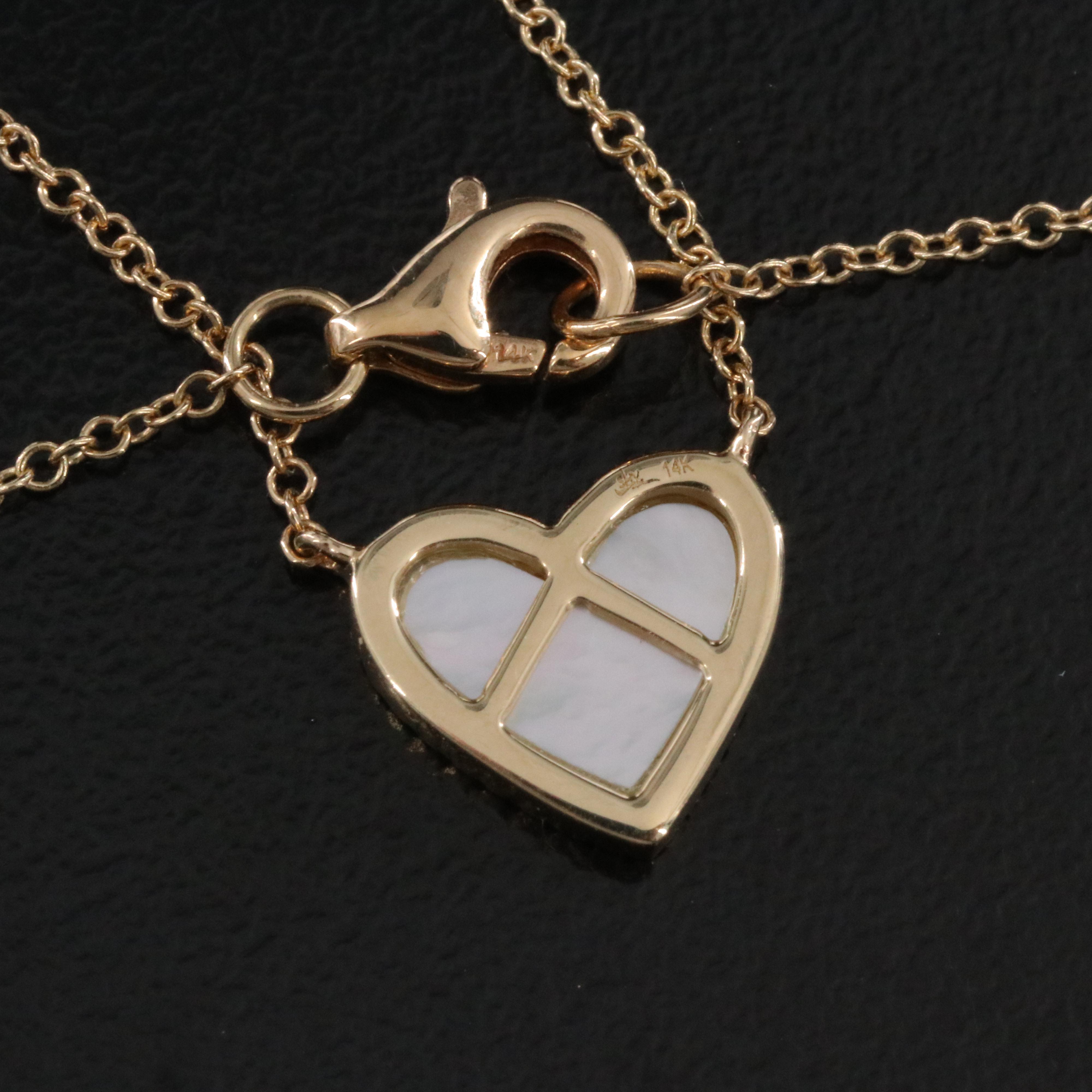 14K Mother of Pearl and Diamond Heart Necklace