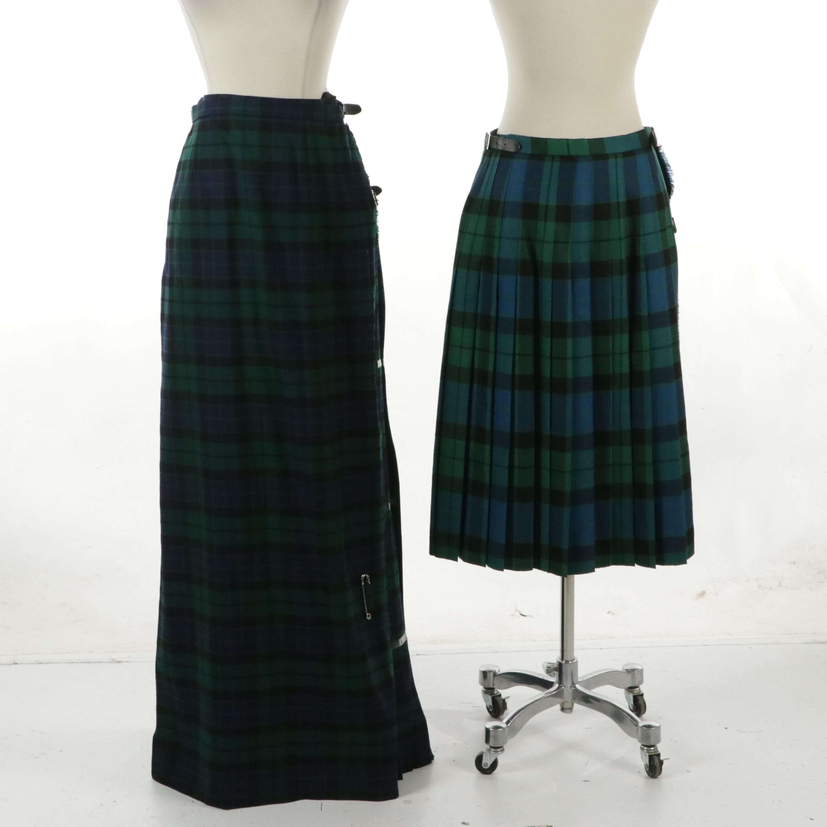 Scottish Tartan Plaid Pleated Kilt Skirts with Leather Buckle Straps