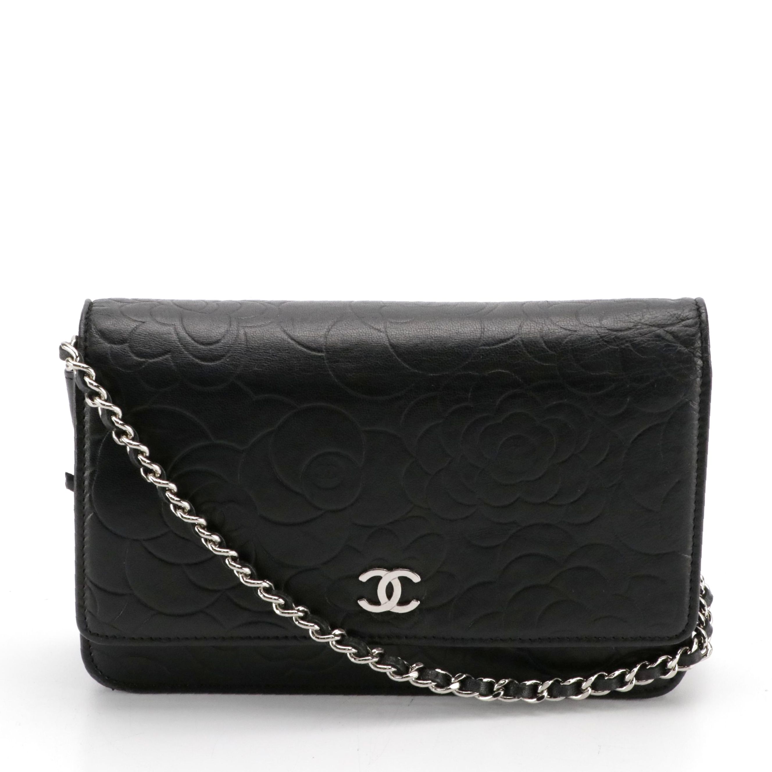 Chanel Camellia WOC in Black Embossed Lambskin Leather, With Box