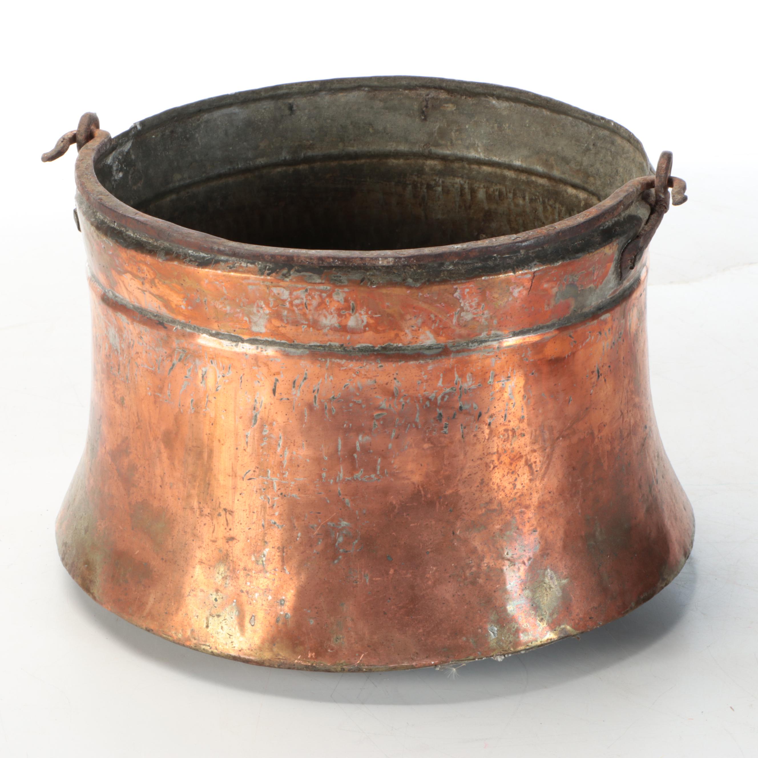 Victorian Tinned Copper Cauldron Pots with Wrought Iron Handles