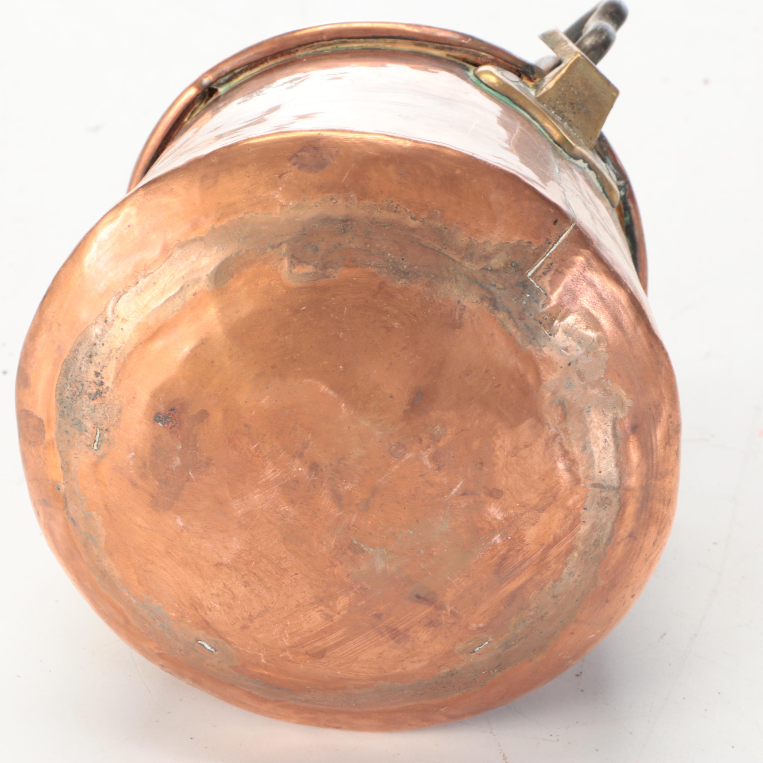 Victorian Tinned Copper Cauldron Pots with Wrought Iron Handles