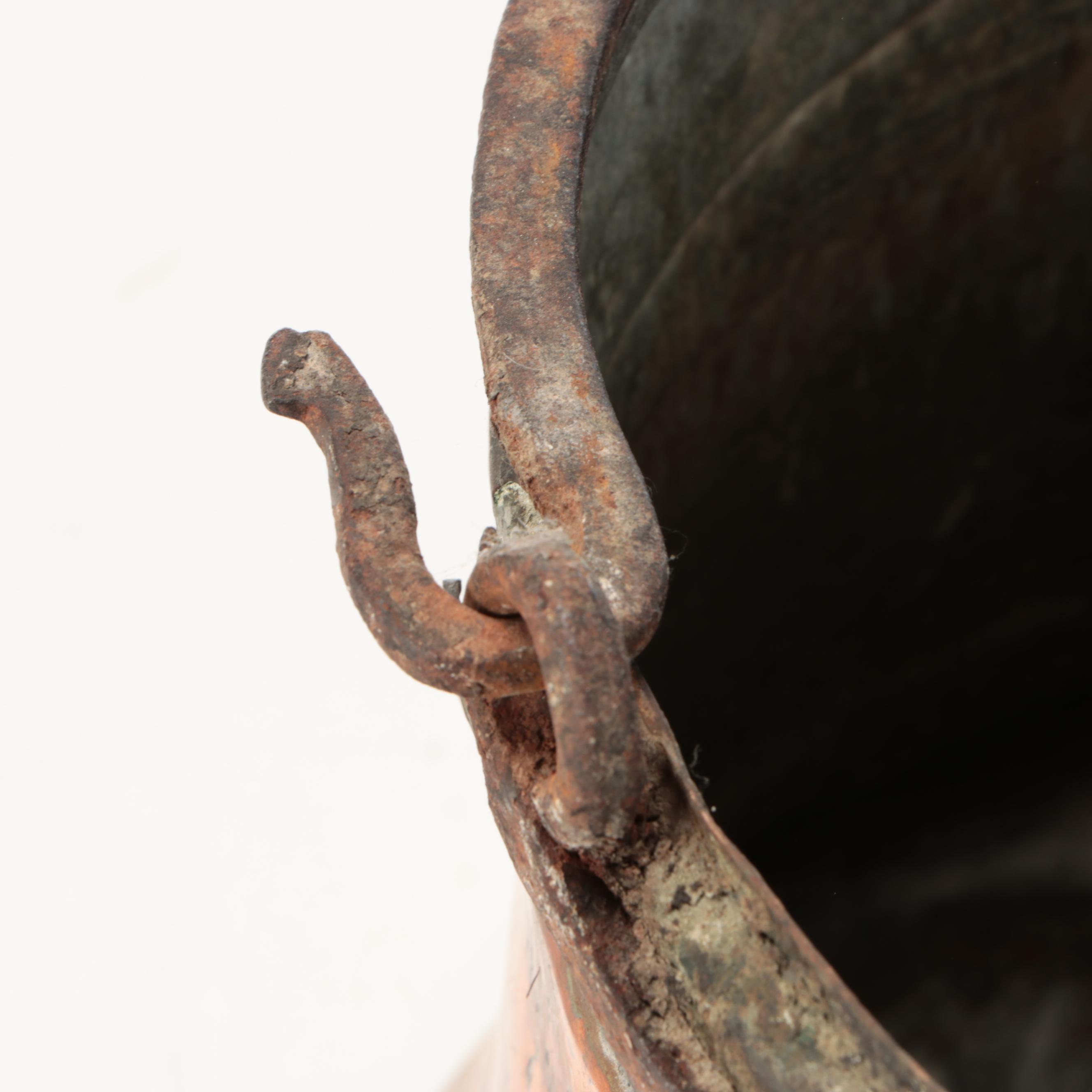 Victorian Tinned Copper Cauldron Pots with Wrought Iron Handles