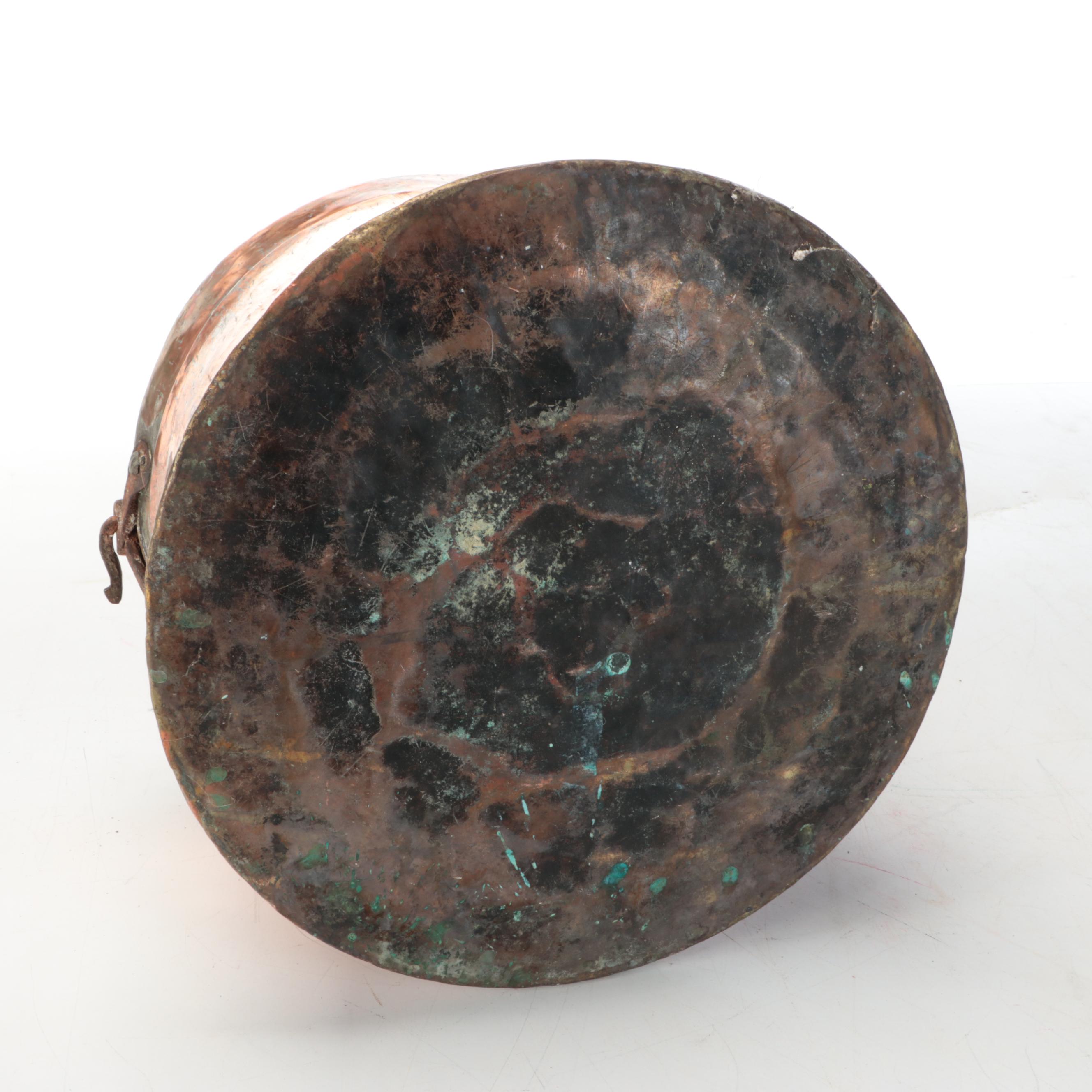 Victorian Tinned Copper Cauldron Pots with Wrought Iron Handles