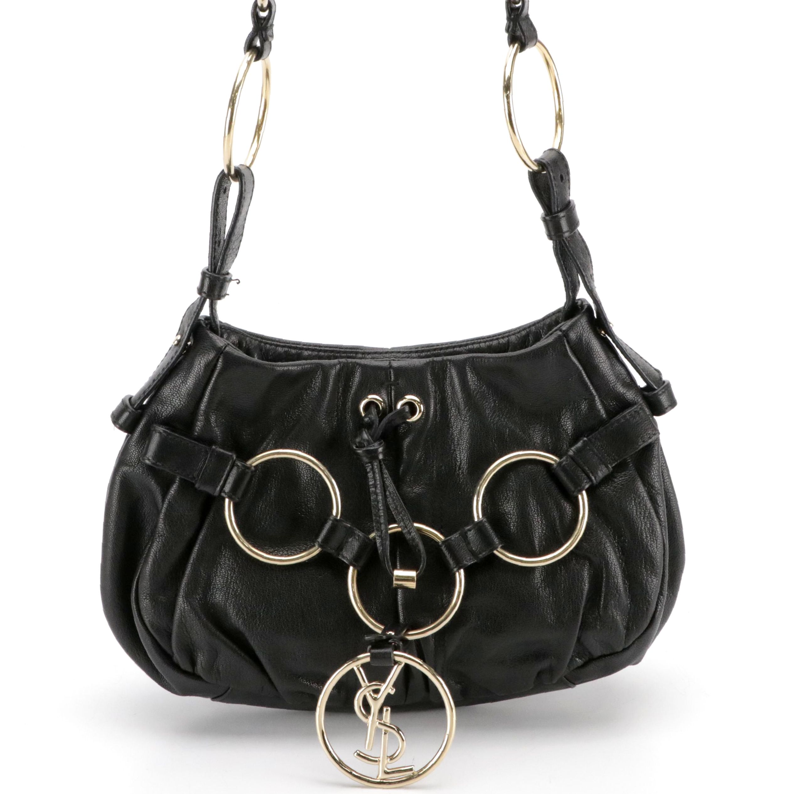 Yves Saint Laurent Saharienne Ring Hobo Shoulder Bag in Black Calfskin Leather