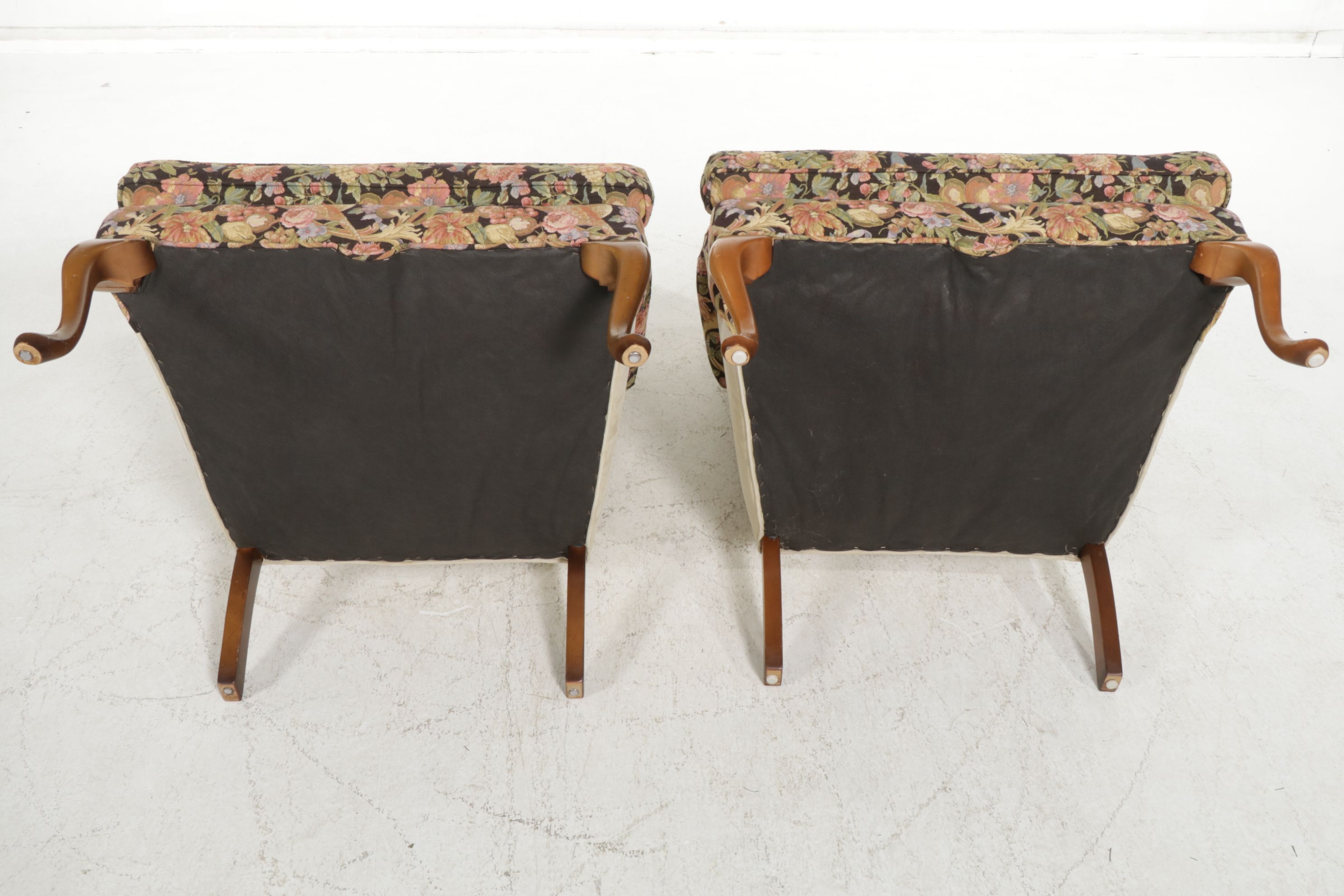 Pair of Queen Anne Style Wing Back Armchairs with Custom Upholstery