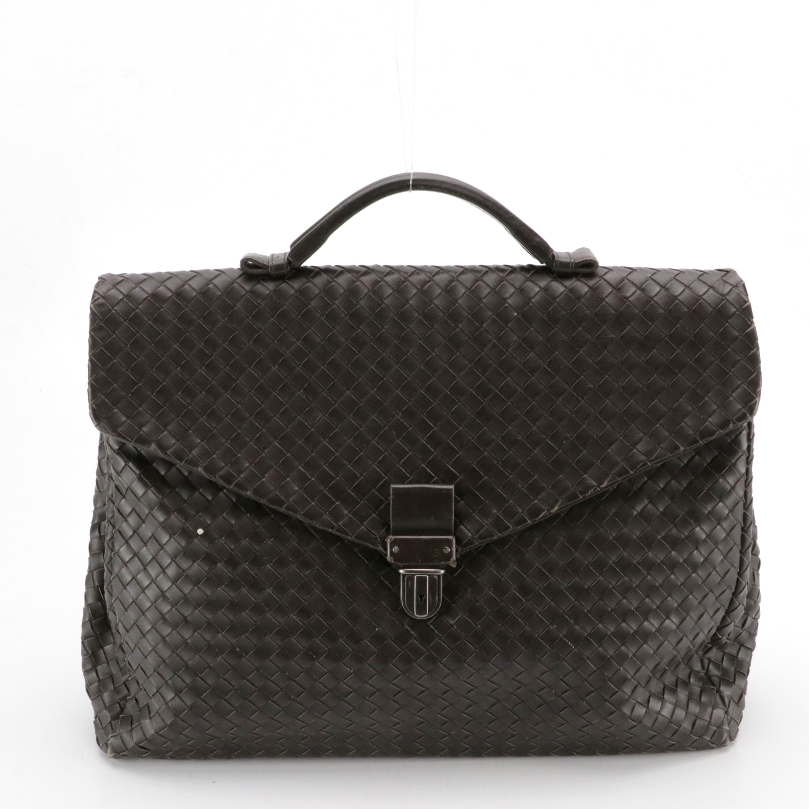 Bottega Veneta Business Briefcase Bag in Dark Brown Intrecciato Leather