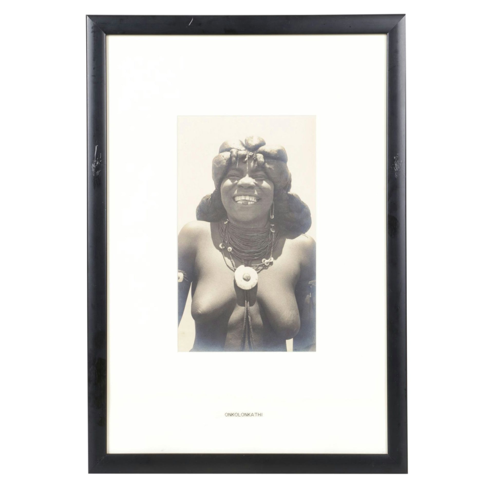 Sepia Toned Carbon Portrait Photograph of Laughing Namibian Onkolonkathi Woman