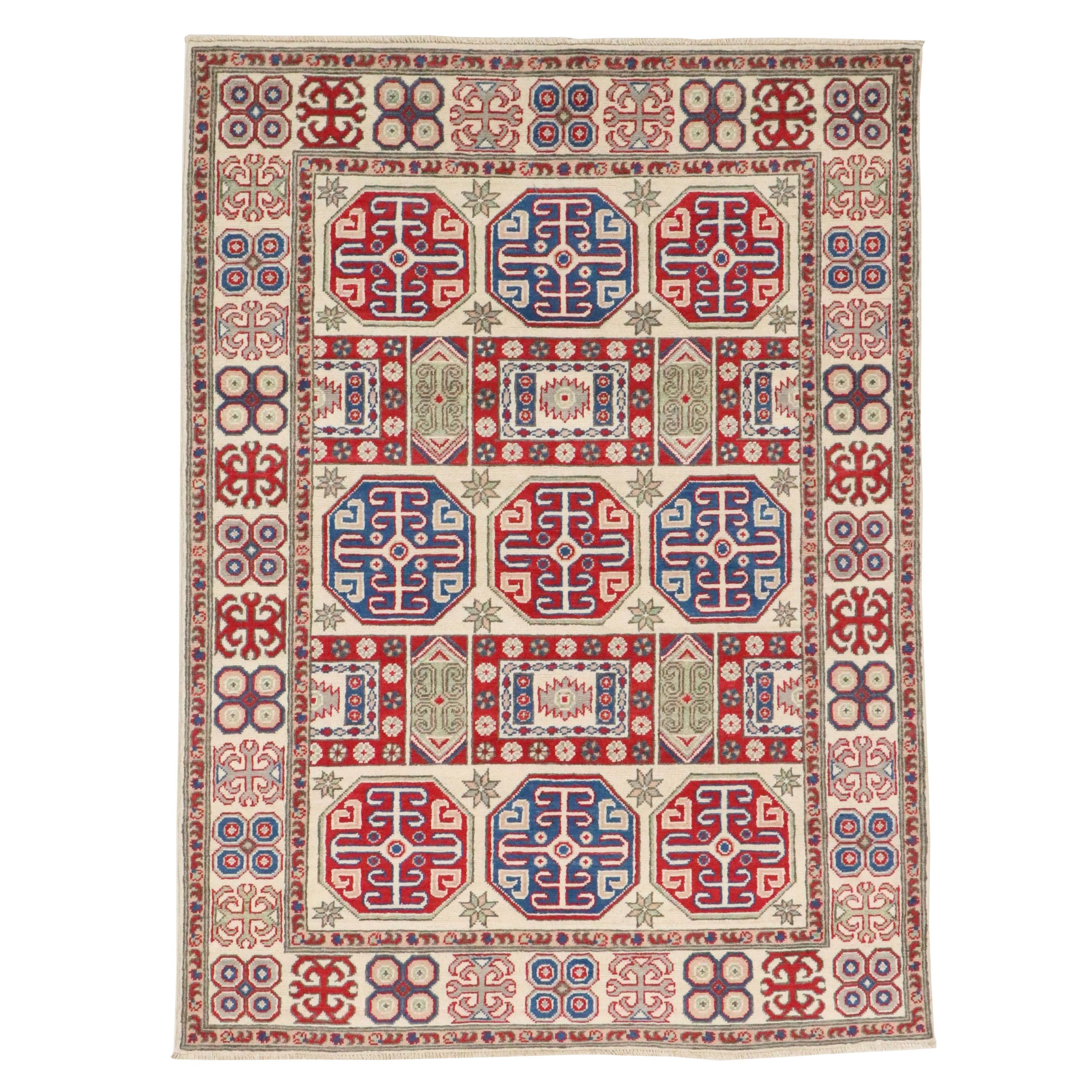 4'9 x 6'6 Hand-Knotted Pakistani Kazak Area Rug