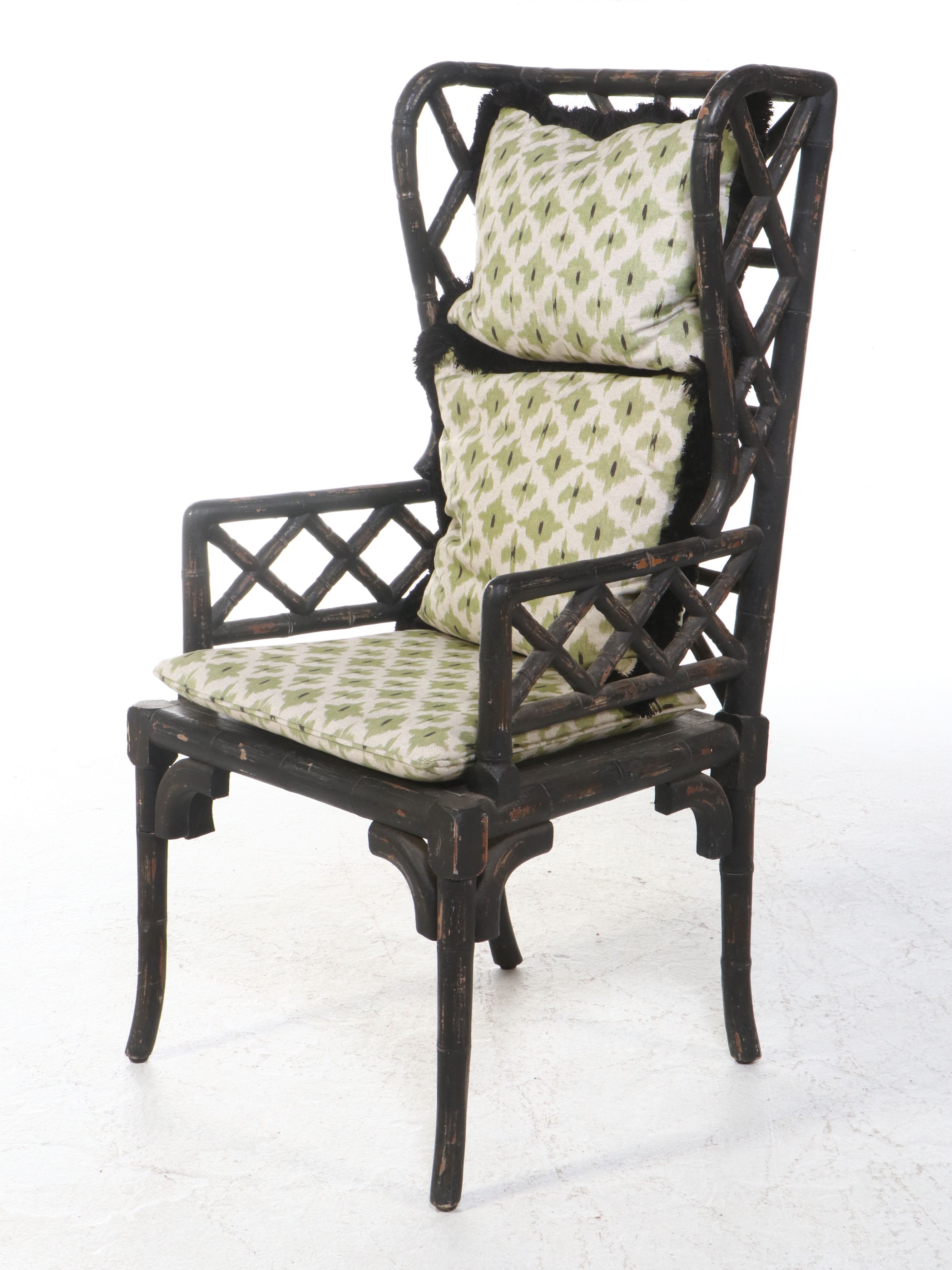 Pair of Guildmaster Brighton Pavilion Style Painted Rattan Wingback Chairs
