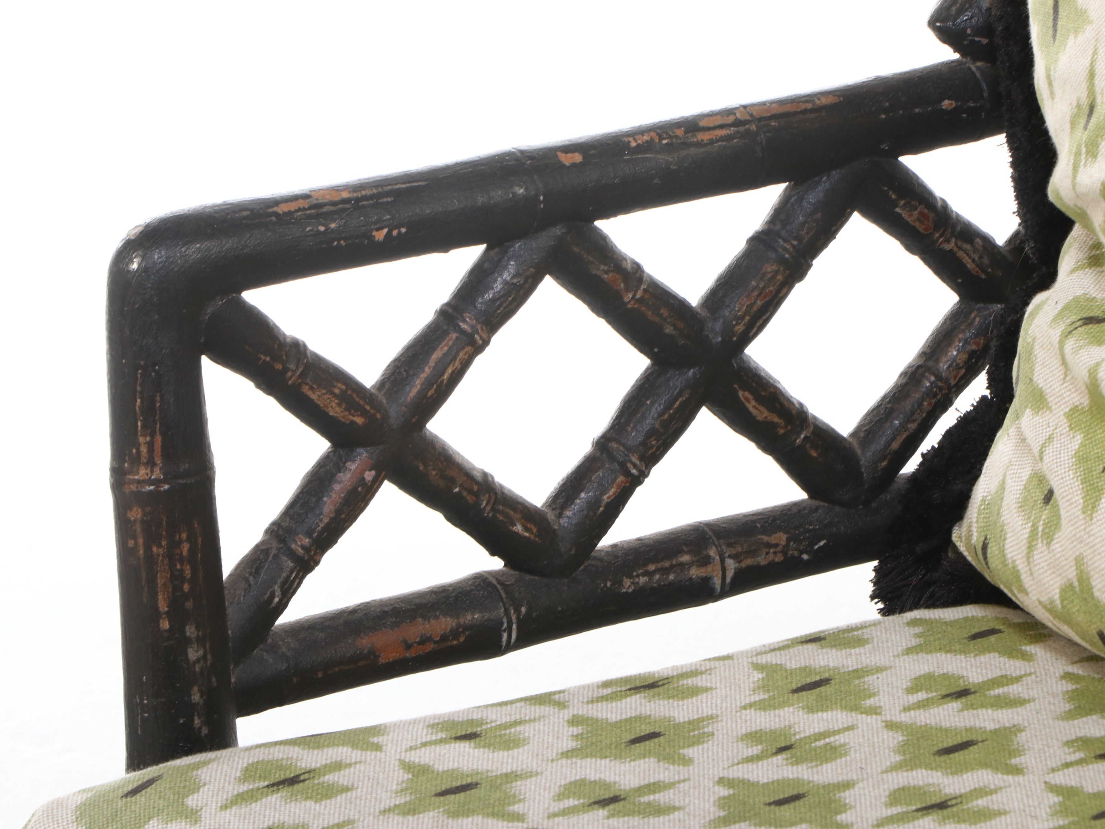 Pair of Guildmaster Brighton Pavilion Style Painted Rattan Wingback Chairs