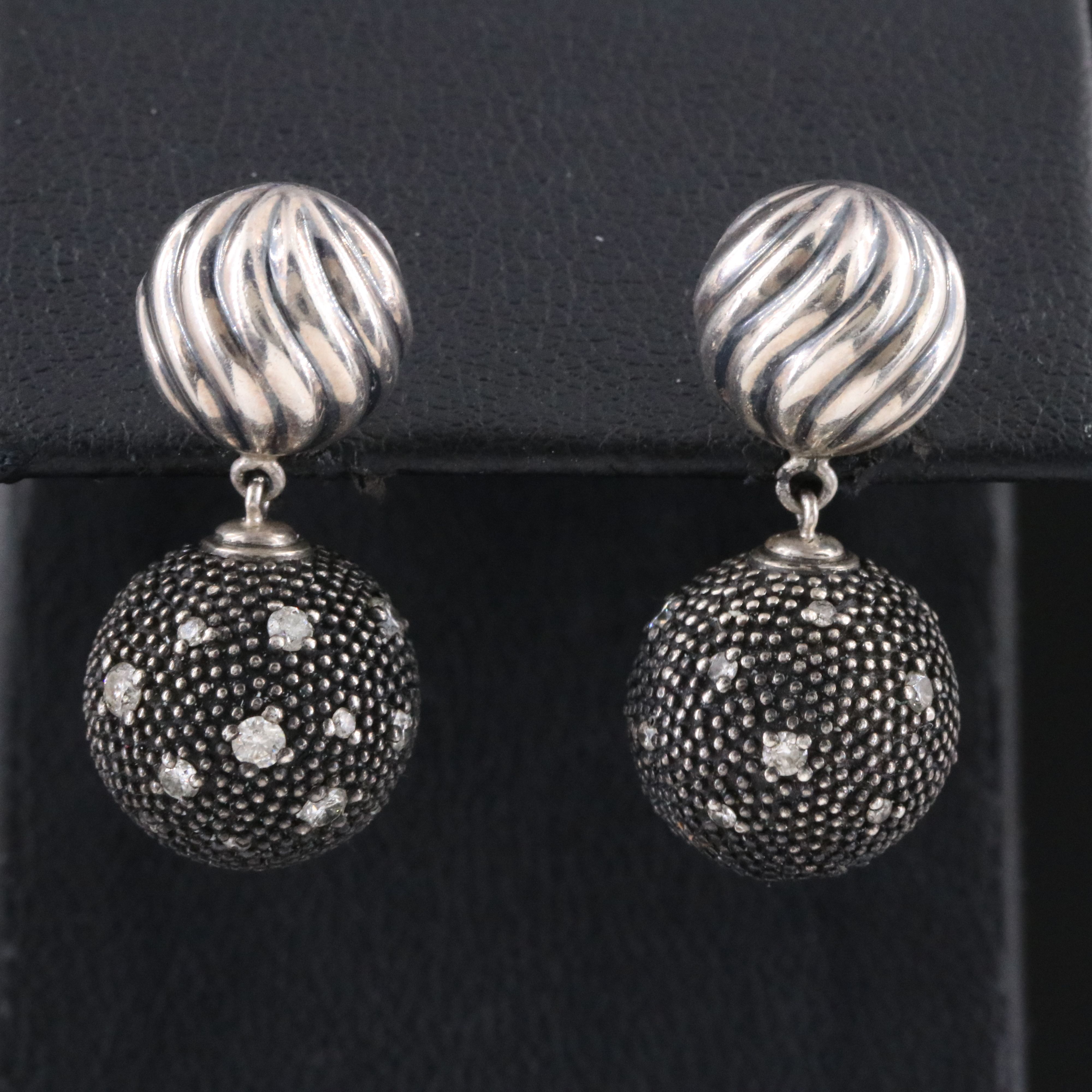 David Yurman Midnight Melange Sterling 0.46 CTW Diamond Drop Earrings