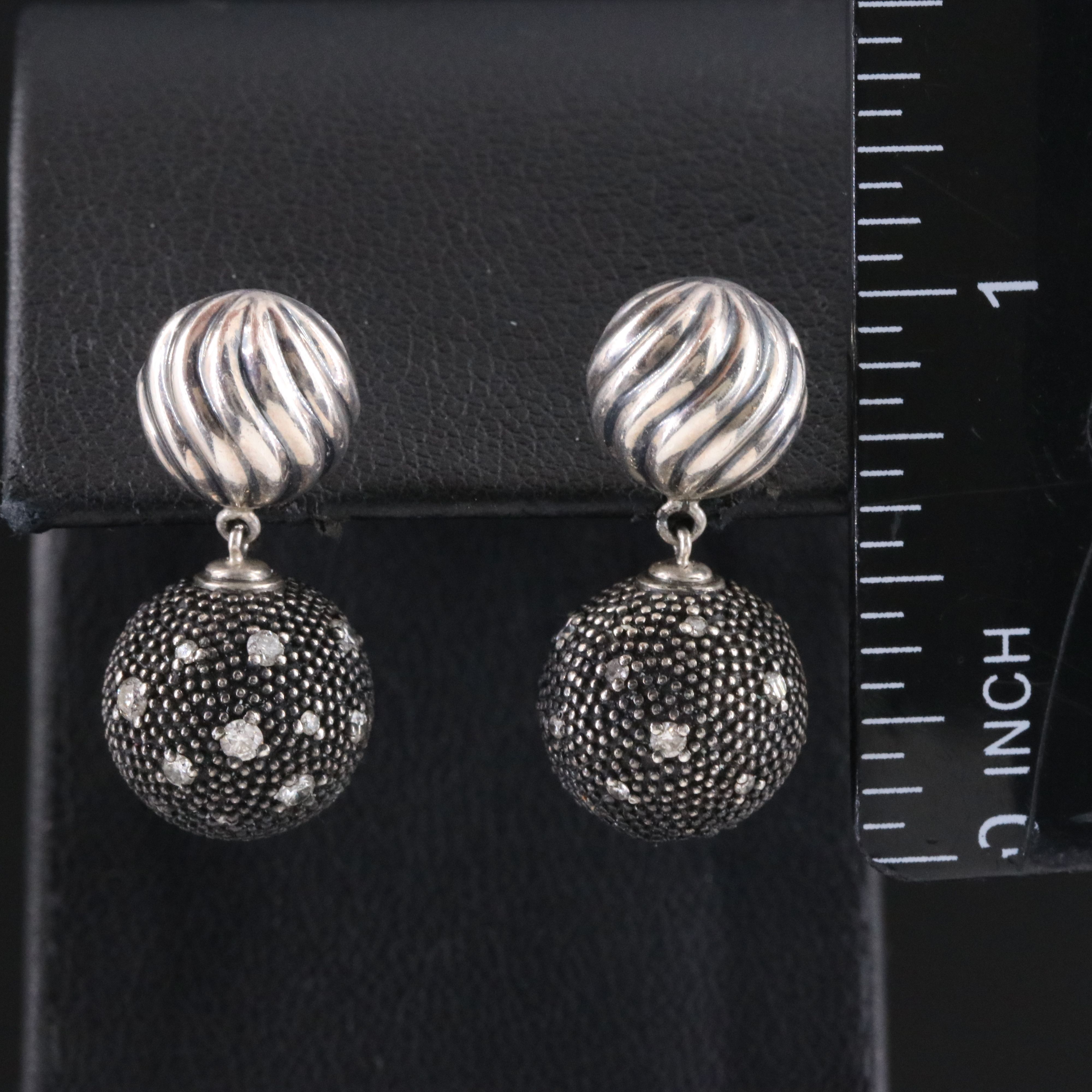 David Yurman Midnight Melange Sterling 0.46 CTW Diamond Drop Earrings