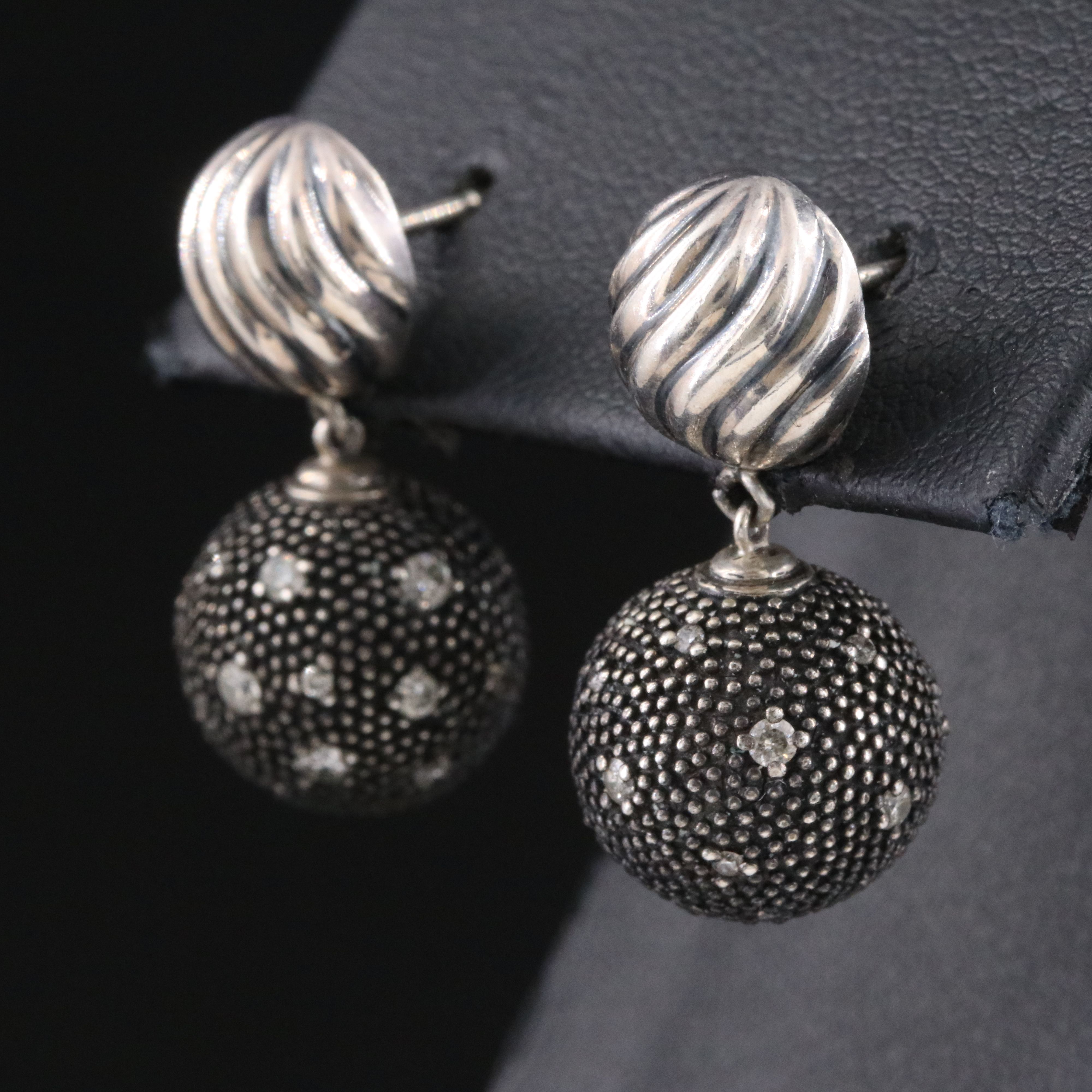 David Yurman Midnight Melange Sterling 0.46 CTW Diamond Drop Earrings