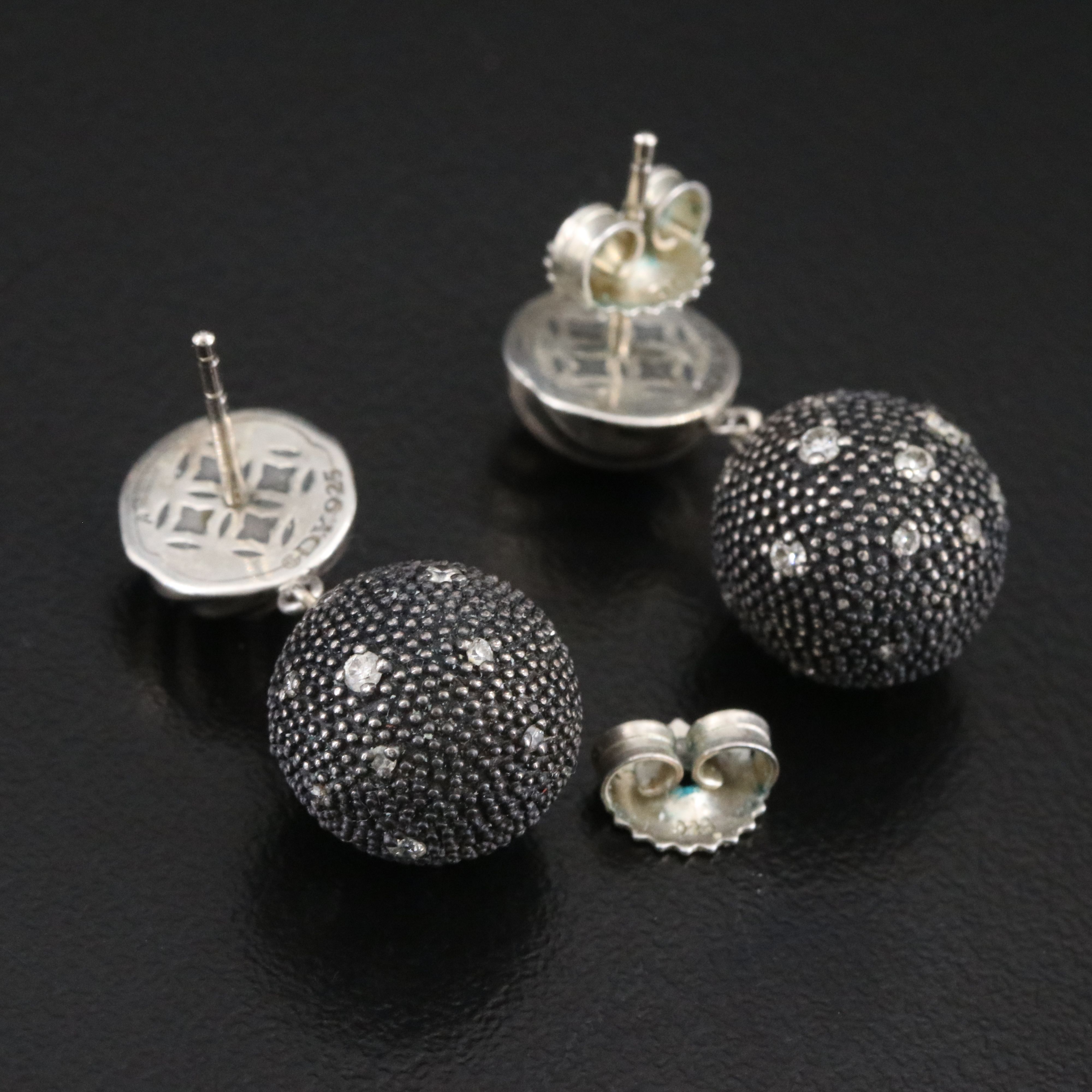 David Yurman Midnight Melange Sterling 0.46 CTW Diamond Drop Earrings