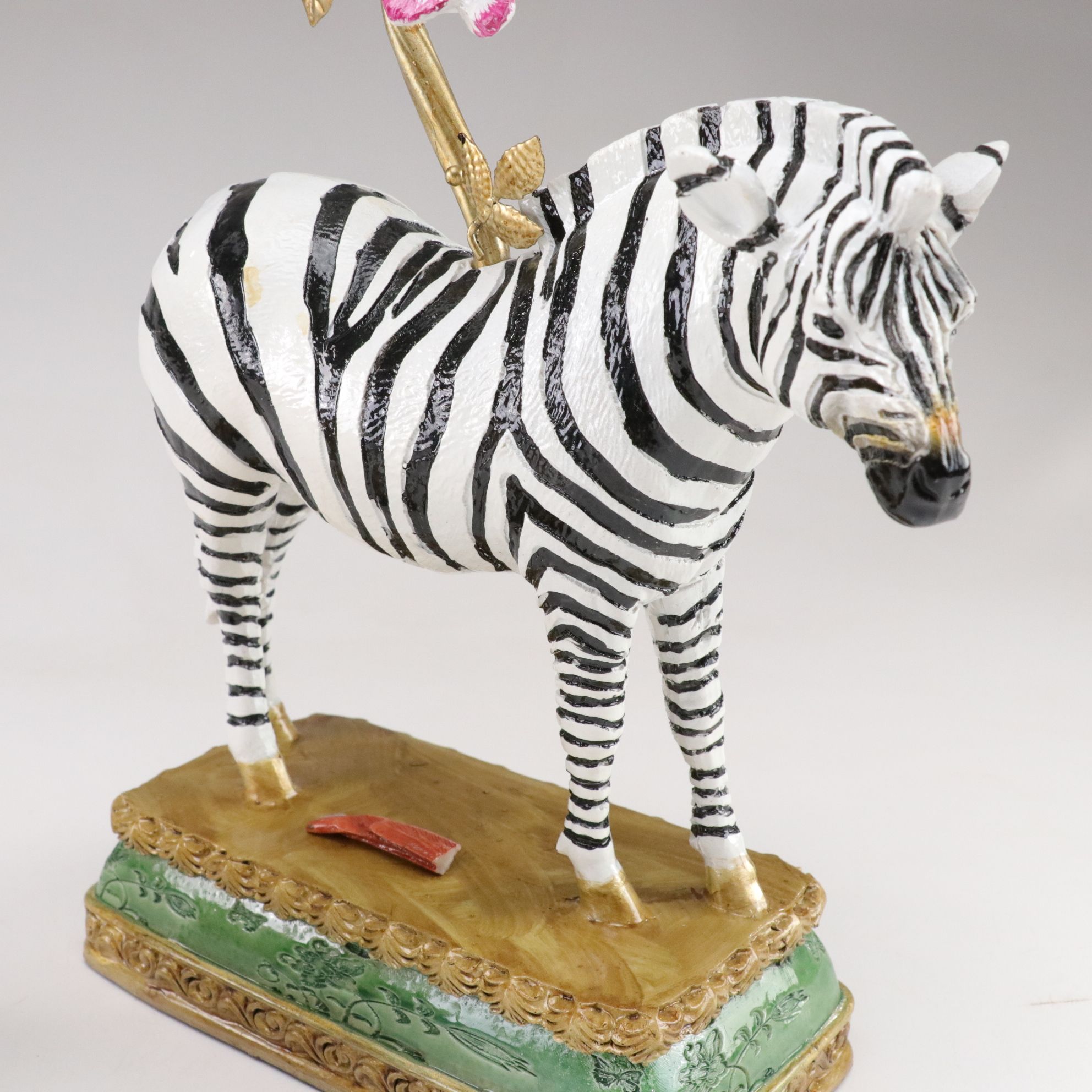 Werns Zebra and Tiger Resin Candelabras with Birds and Floral Accents