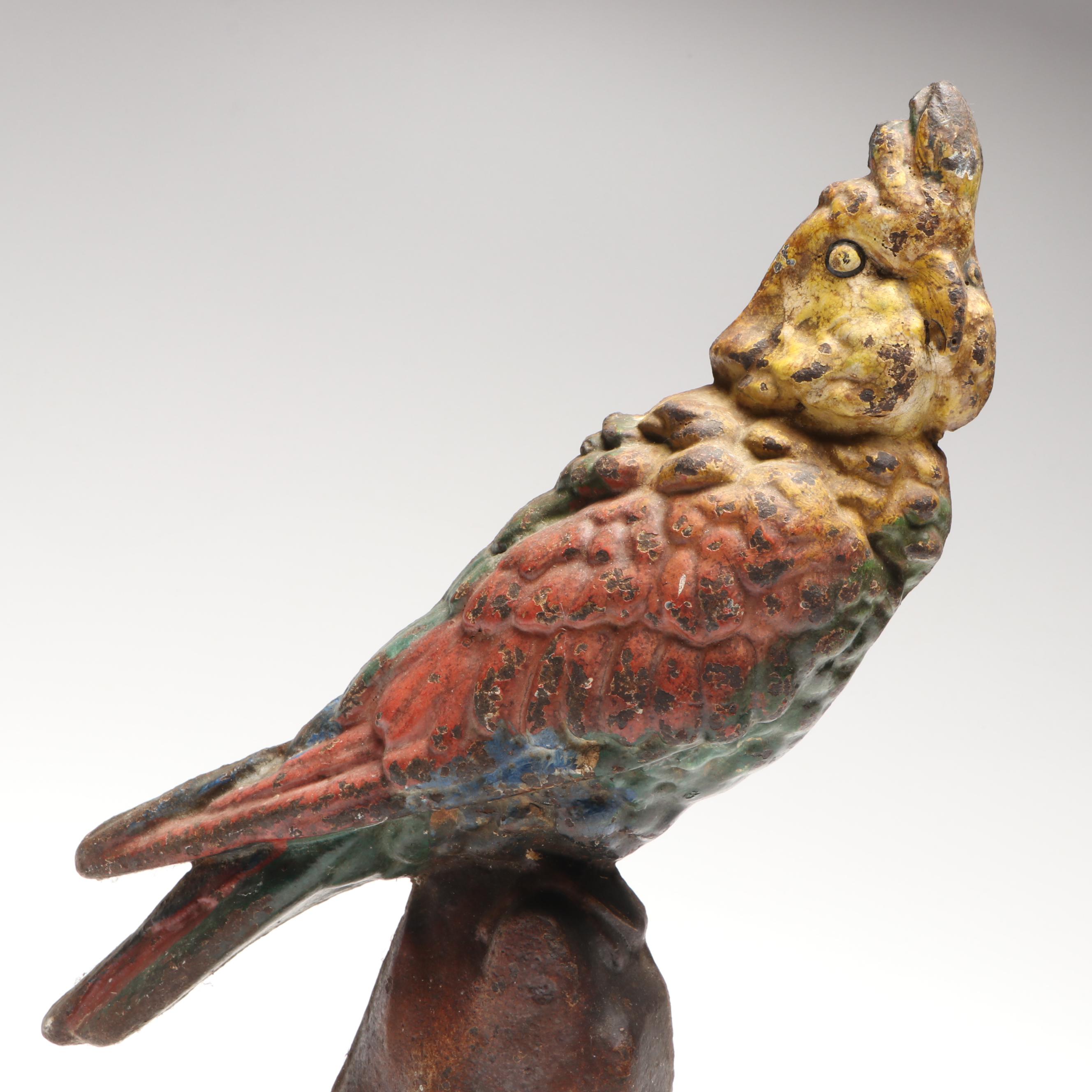 Polychrome Cast Iron Parrot Doorstop, Early to Mid-20th Century