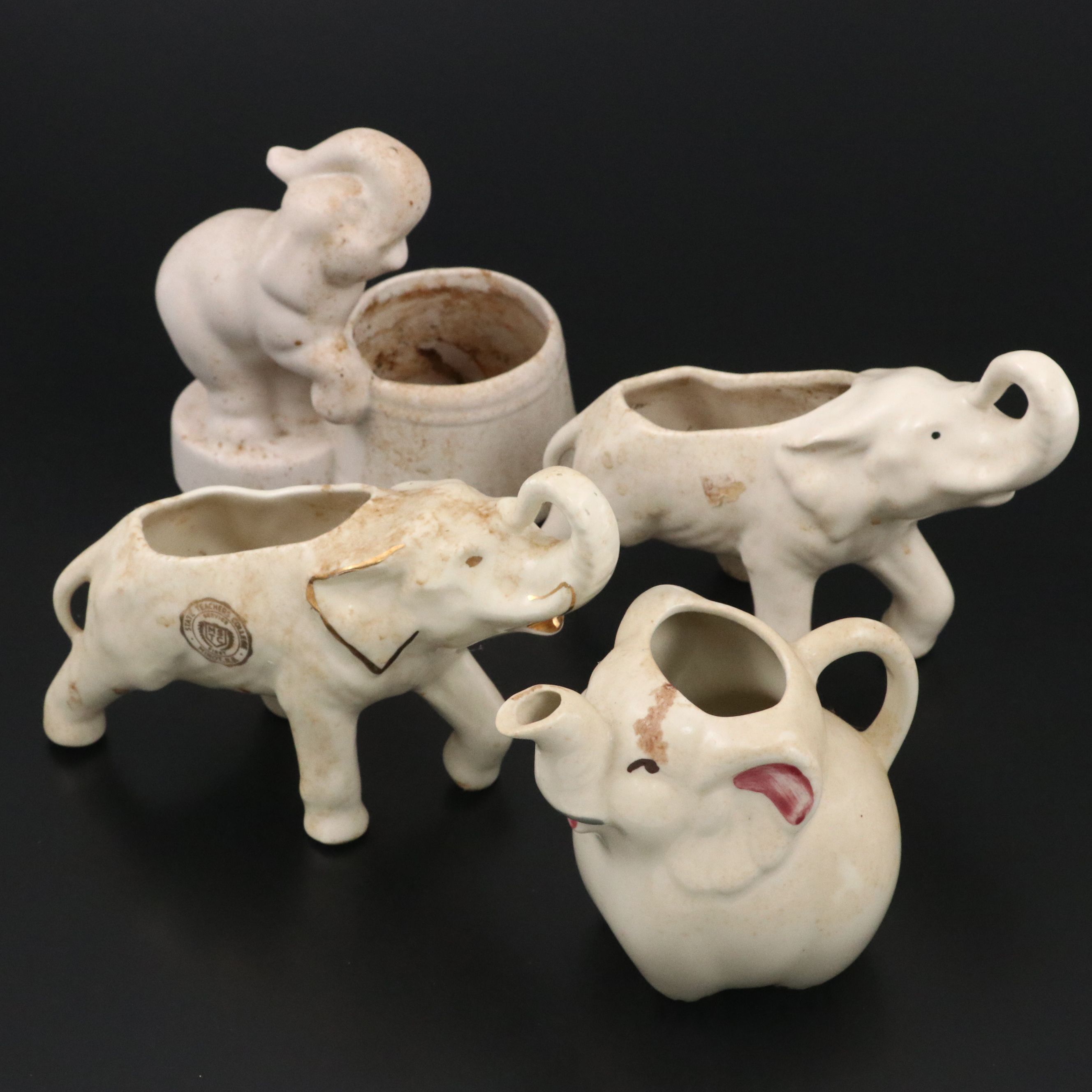 W. C. Bunting Co. and Other Ceramic Elephant Planters and Pitcher