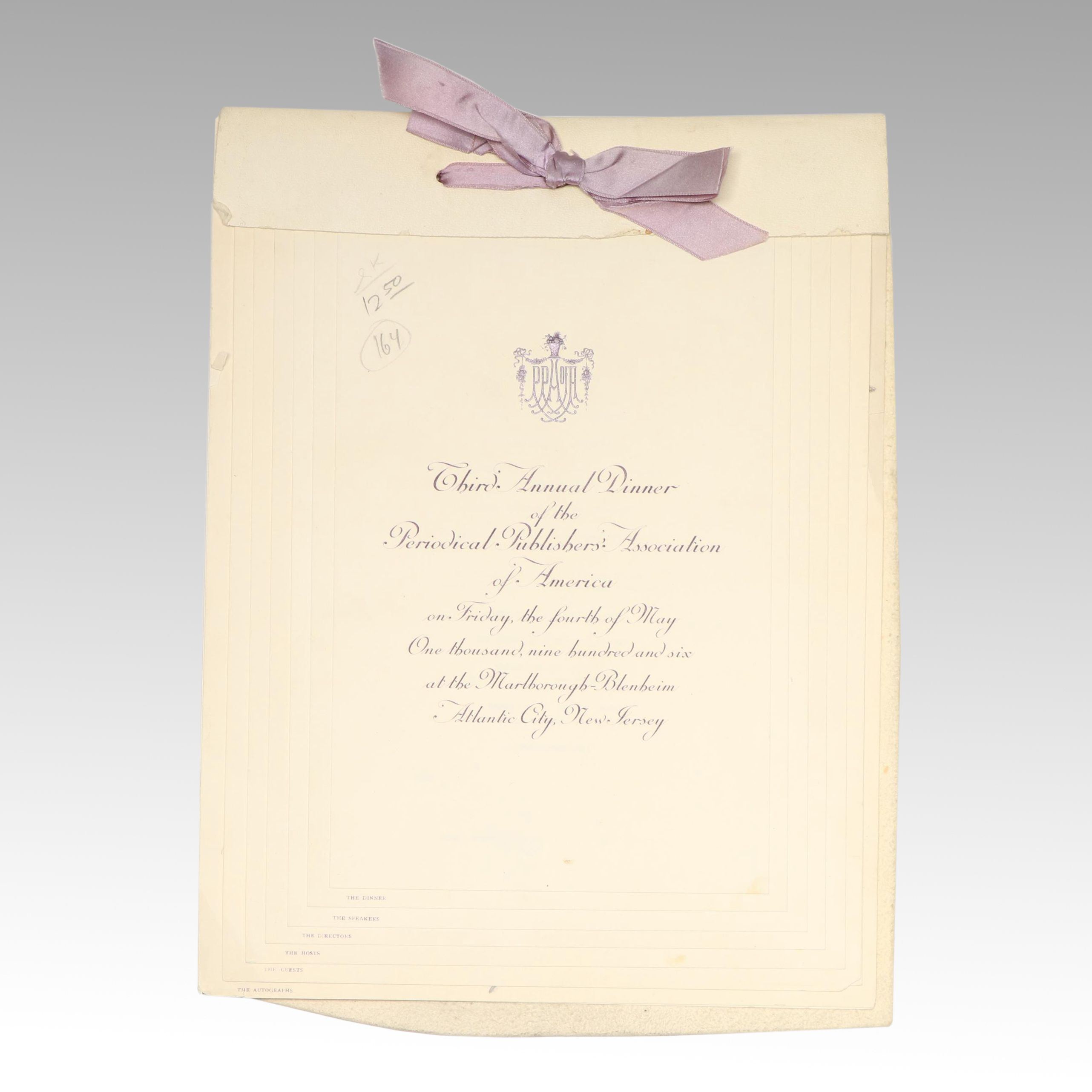 Signed 1906 Periodical Publishers Association Annual Dinner Program