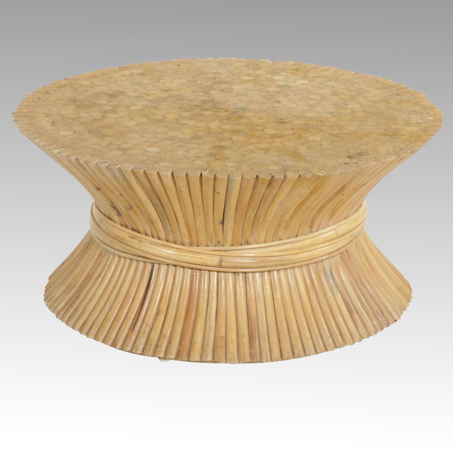 Emerald Craft Mid Century Modern Rattan Sheaf Coffee Table, 1988