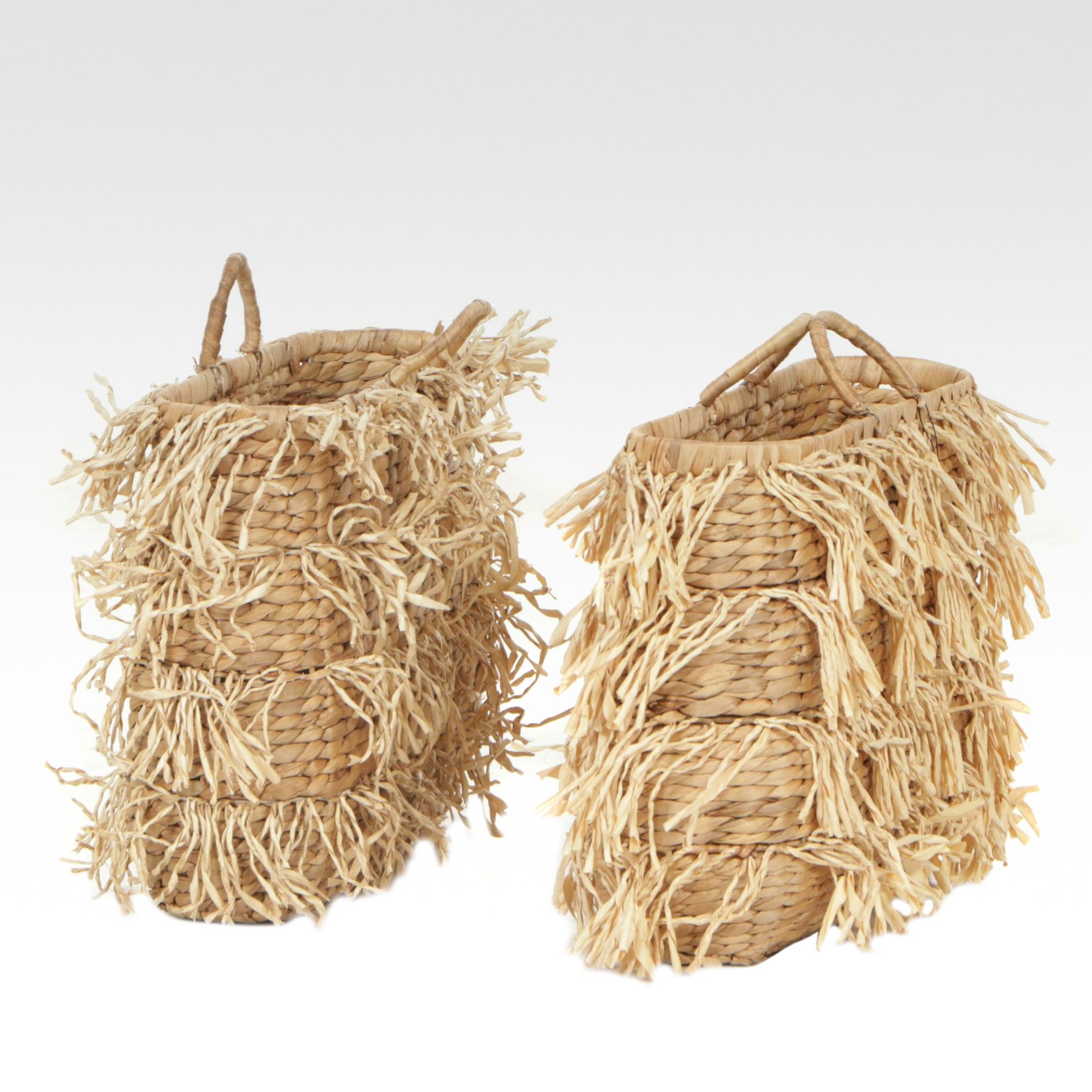 Seagrass and Raffia Fringe Woven Basket Totes