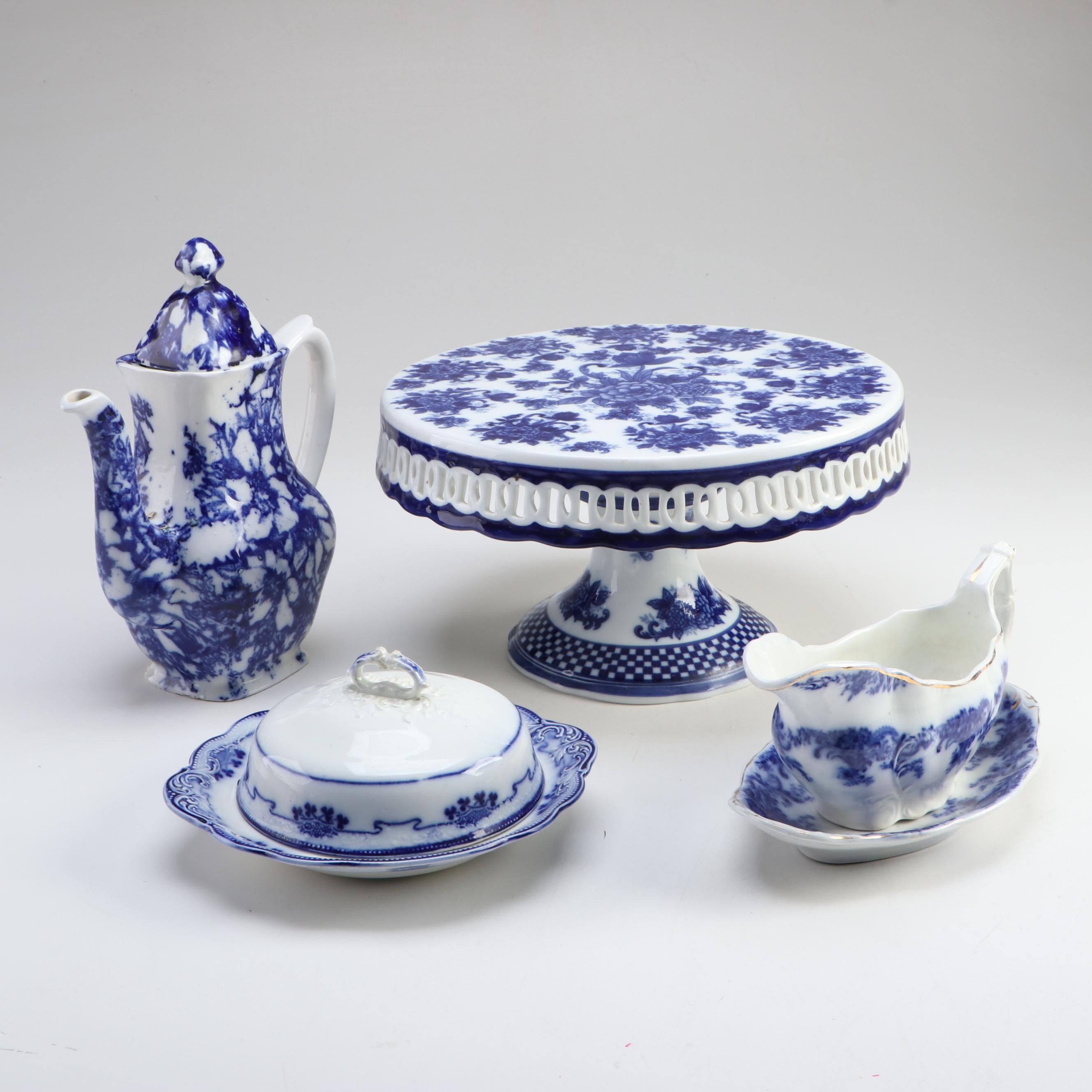 Grindley "Progress" and "Lorne" Flow Blue Gravy and Butter with Other Serveware